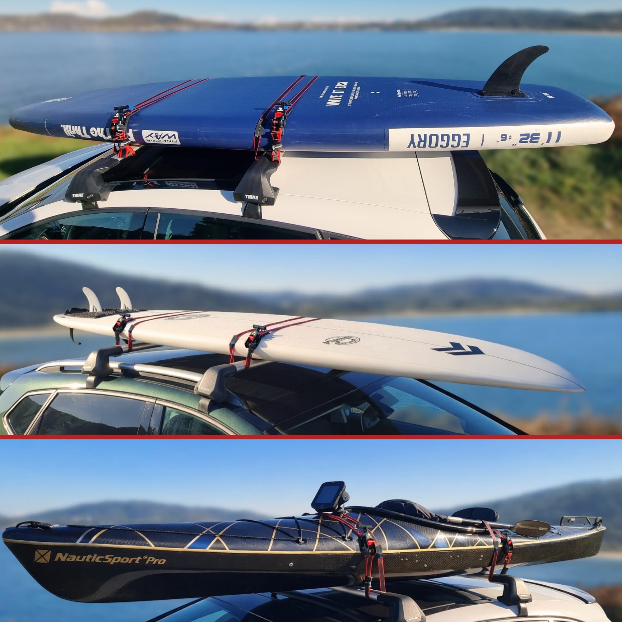 RUNAFLAMA - Cinchas de Amarre Carraca con Protección - Eslingas de Carga para Baca Coche, Surf, Kayak, Paddle - Trinchas de Sujeción a Portabicicletas - F. Rotura 1600 kgf/Cinta - 2 Correas de 3,5m — view 5