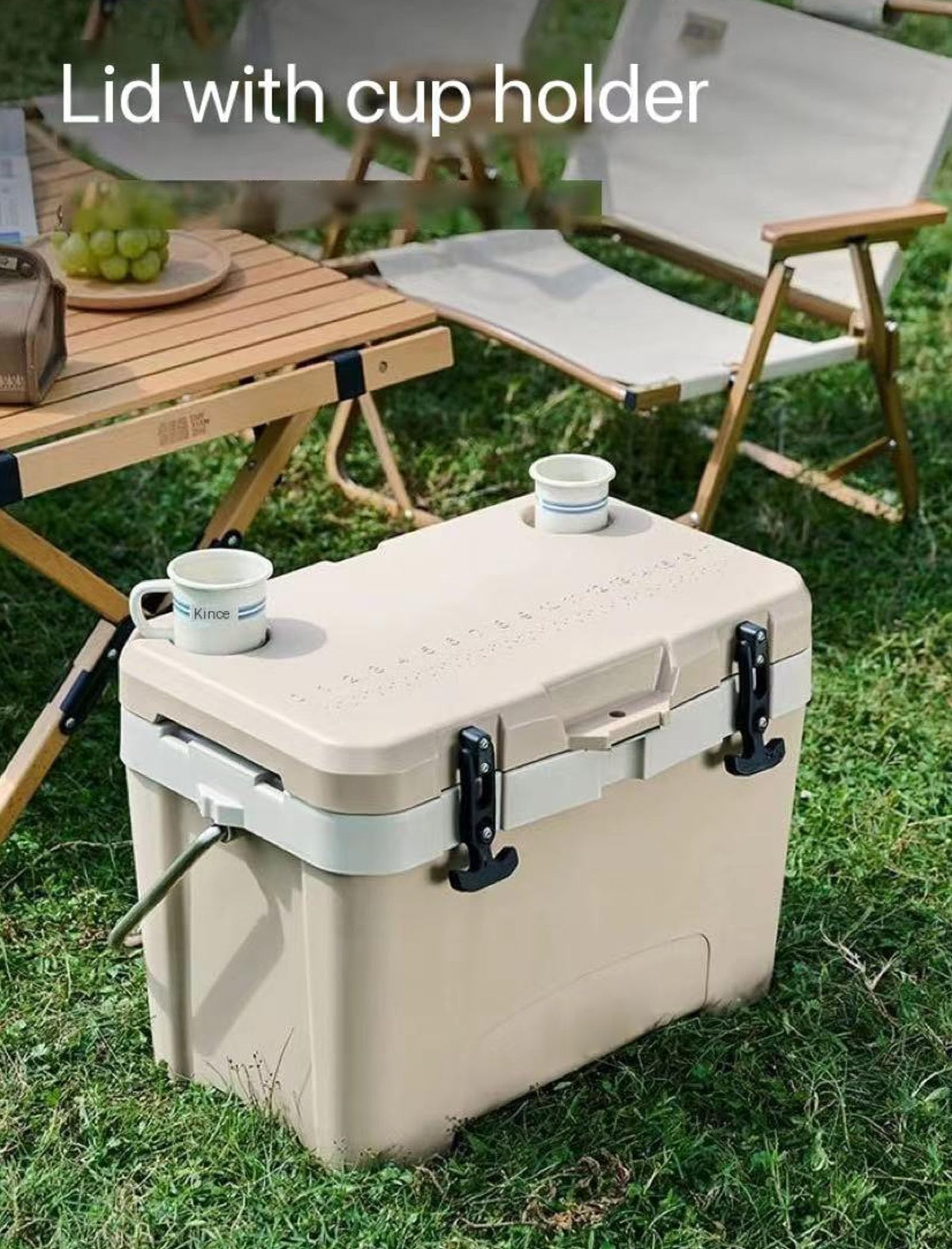 Cooler Premium do codziennego użytku, izolowana, formowana rotacyjnie lodówka na lód do ciasnych przestrzeni, z kółkami, skrzynia na lód do picia na plaży (Khaki)