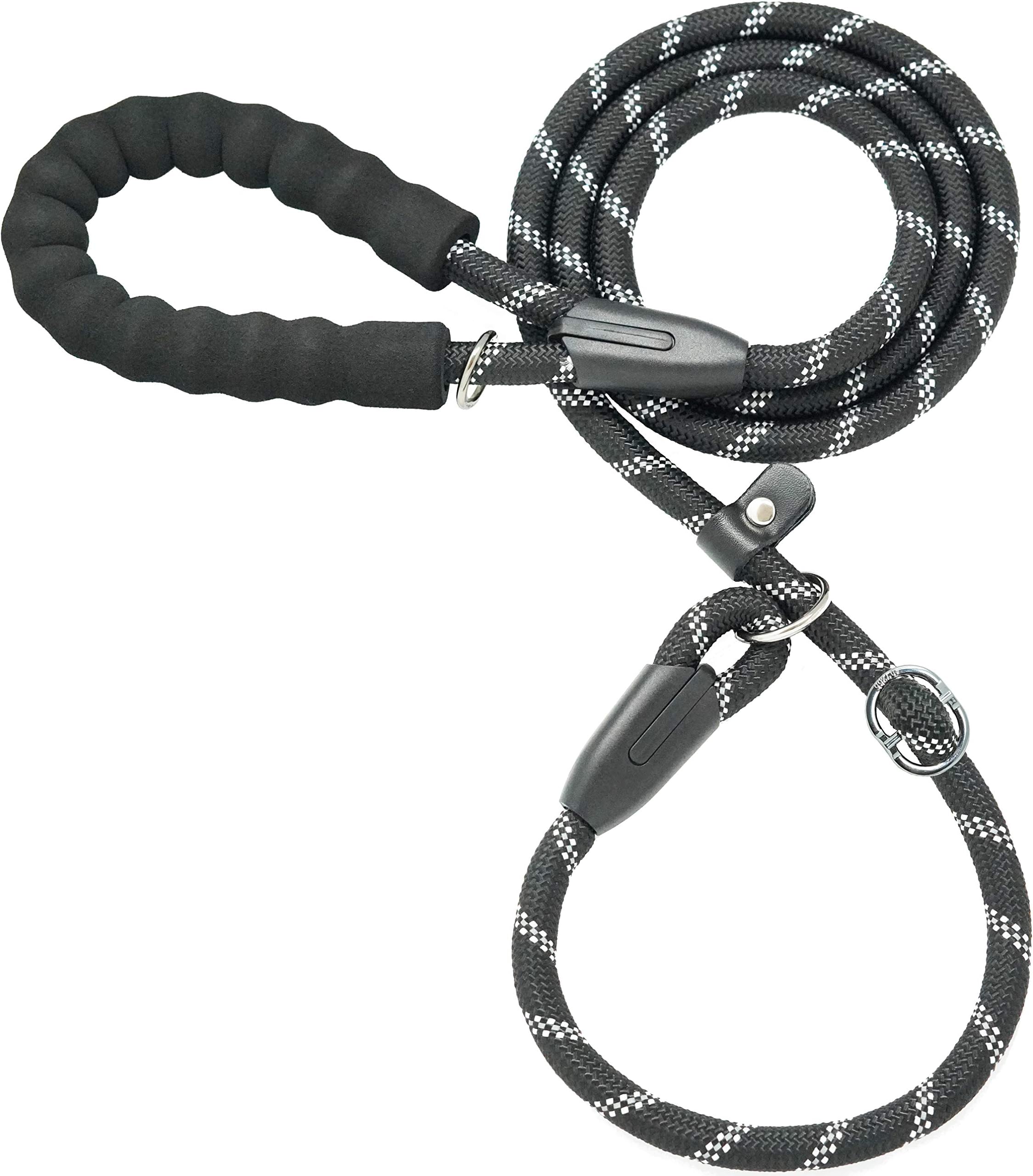 iYoShop Durable Slip Lead Dog Leash with Padded Handle and Highly Reflective Threads, No Pull Dog Training Leash, (1/2" x 6 FT, Black)