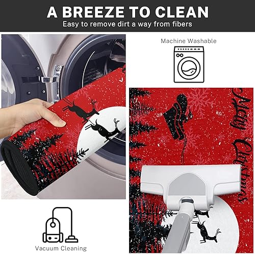 Miniatura 6 de Juego de 2 alfombras y tapetes de cocina de Navidad, antideslizantes, lavables, tapetes de cocina de renos de Papá Noel, tapete de camino de cocina