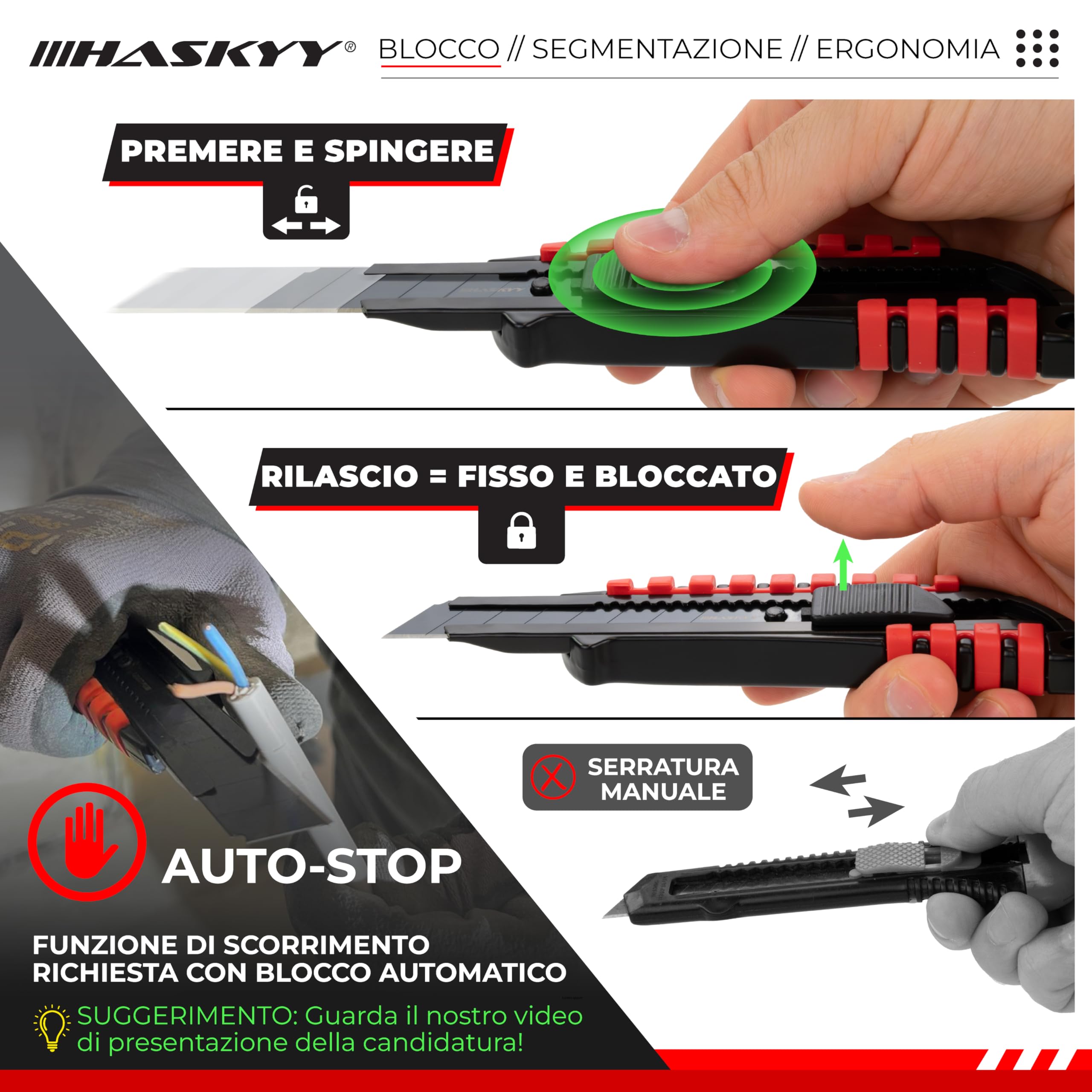 HASKYY Taglierino da Tappeto 18mm Set 5x Coltelli con Lama SK5 Ergonomico