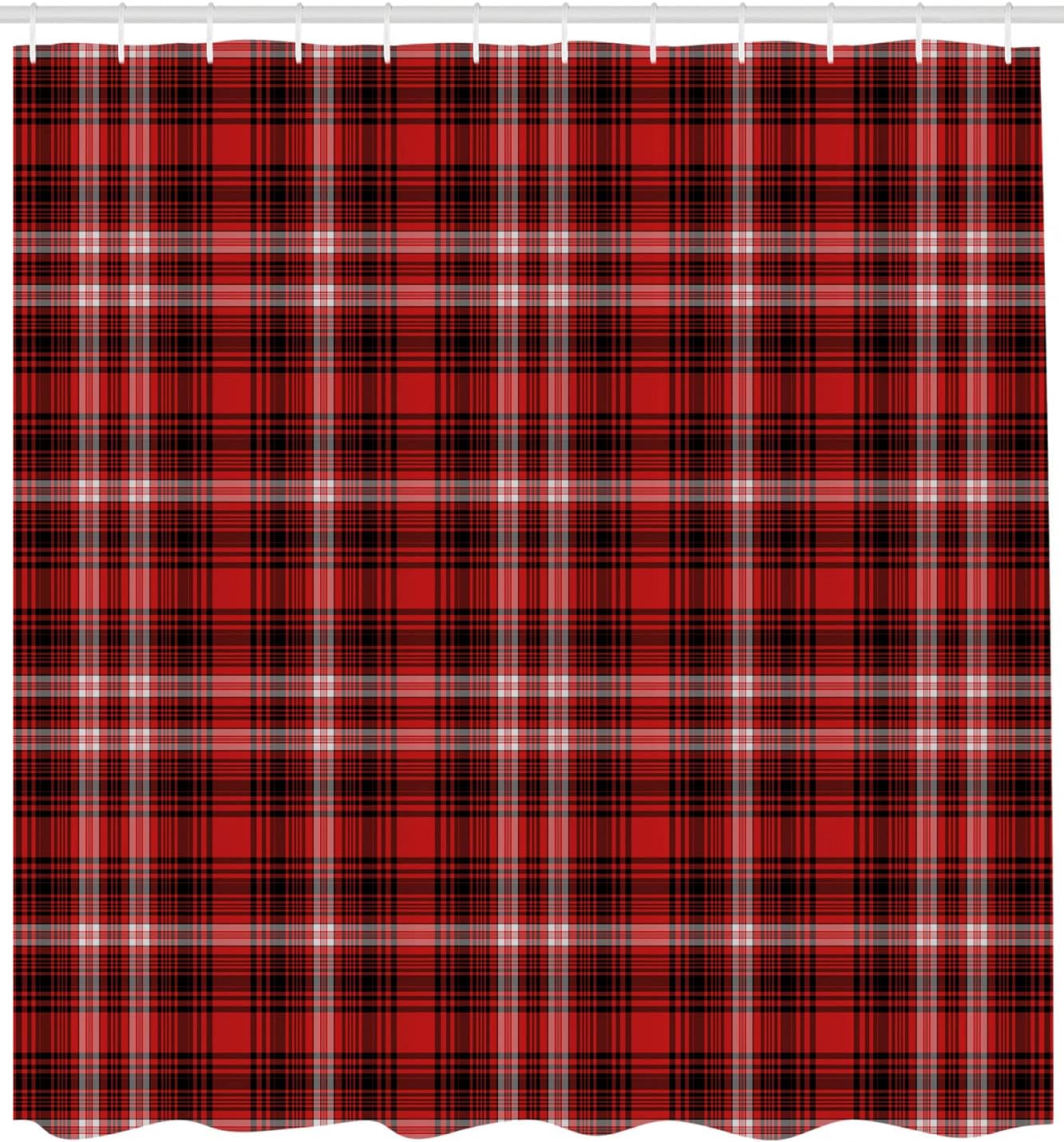 Ambesonne Plaid Shower Curtain, Nostalgic Striped Pattern from British Country Constrasting Colors, Cloth Fabric Bathroom Decor Set with Hooks, 69" W x 75" L, Scarlet Charcoal White