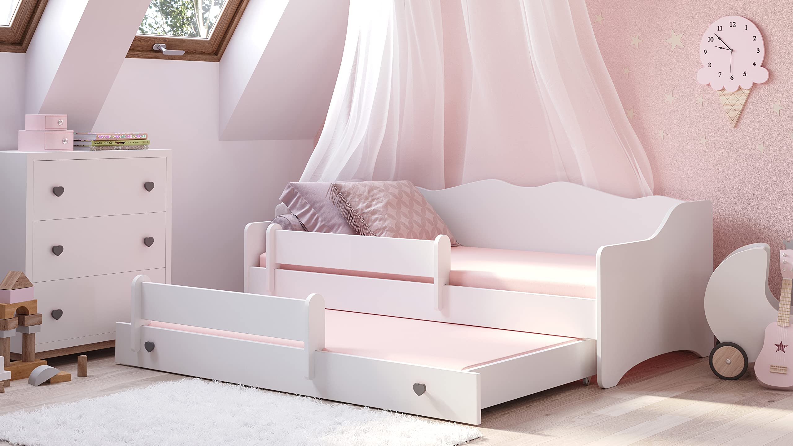 Kobi Lit Enfant Emma Blanc 160x80 cm avec Matelas Gigogne
