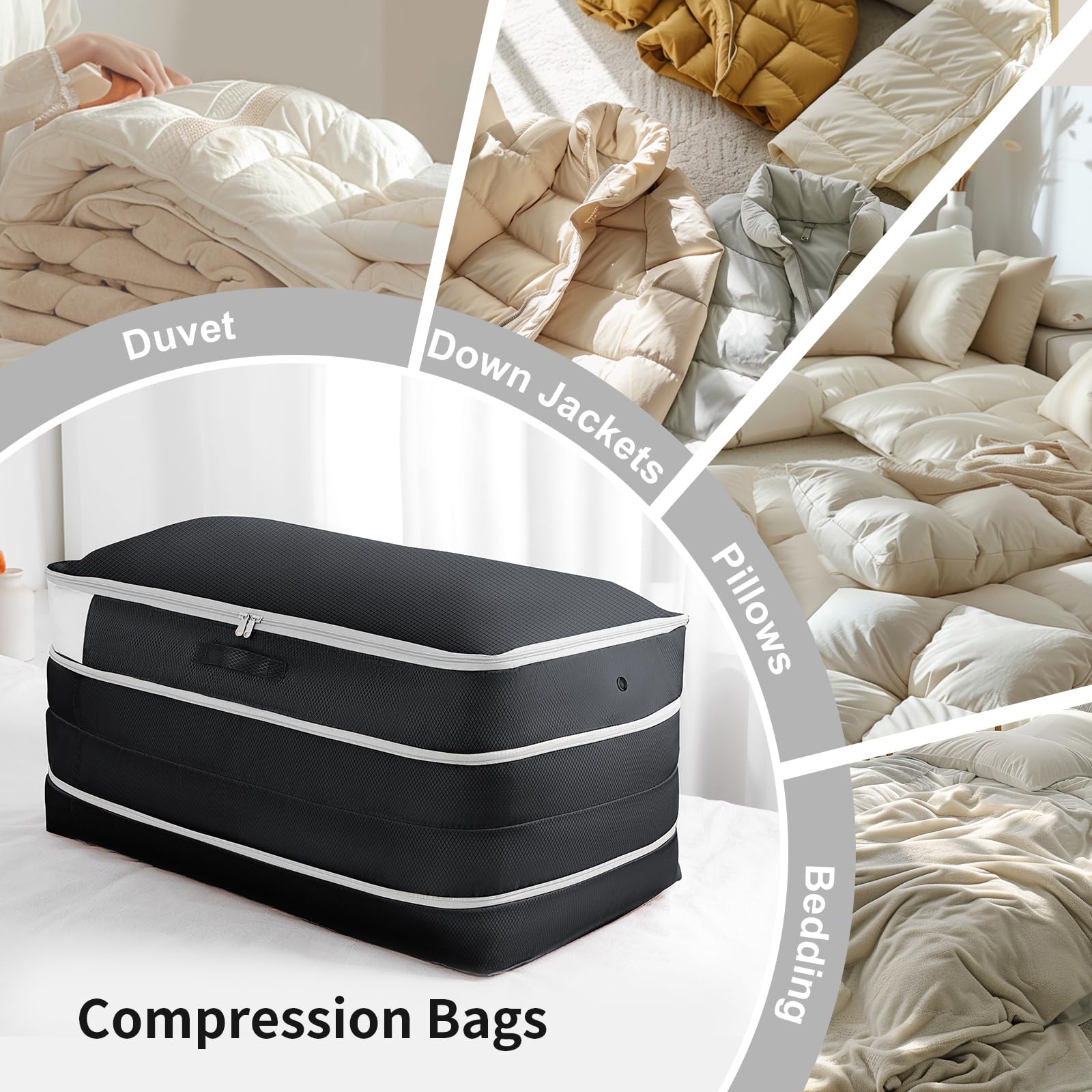 DIMJ Bettwsche Organizer Aufbewahrung Bettdecken - Selbstkomprimierender  Organizer Platz Sparen Compression, Aufbewahrungstasche Lange fr  Bettwschen, Bettdecke, Kleidung, 2 Stck(Schwarz) : Amazon.de: Sport &  Freizeit