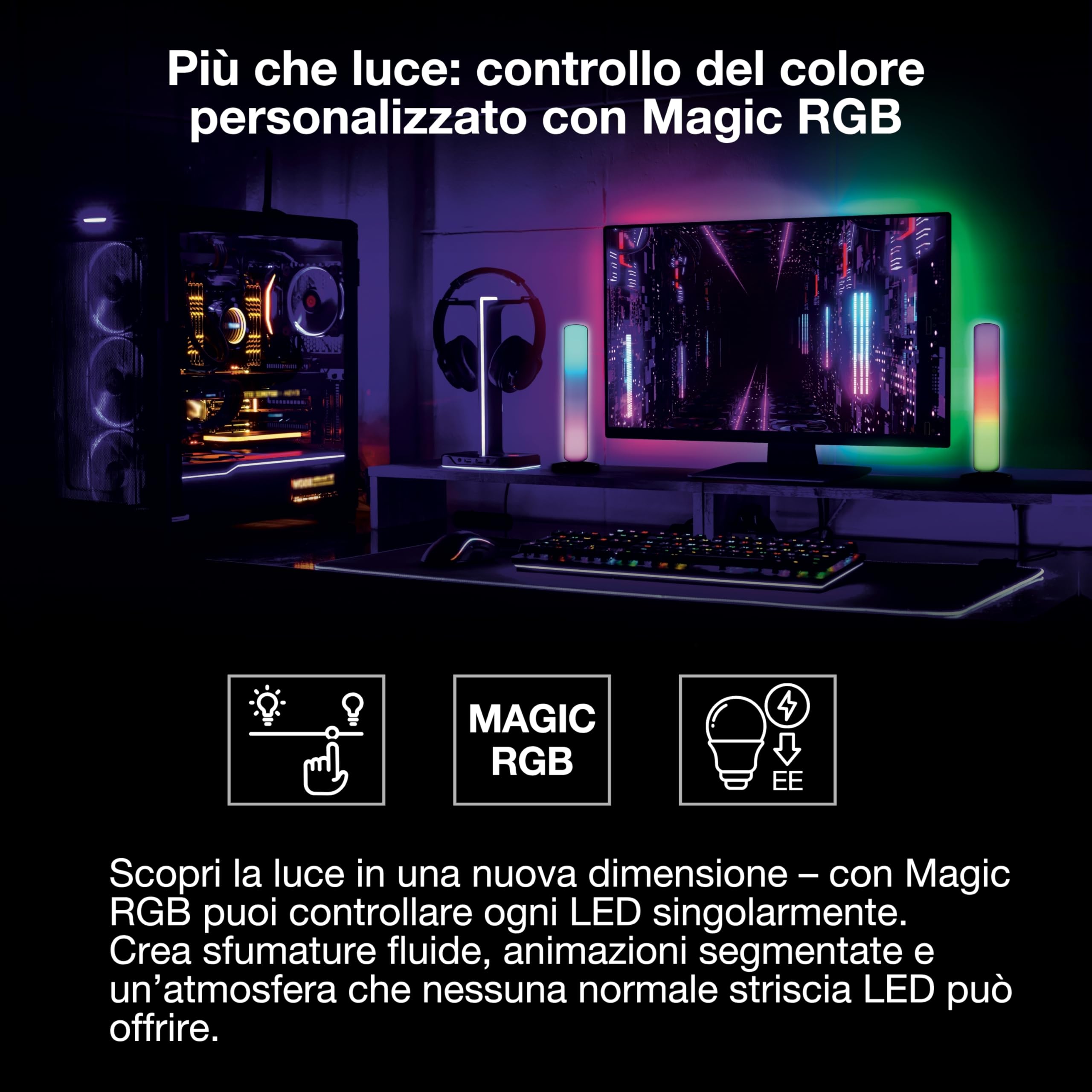LEDVANCE SMART WIFI Striscia LED con telecomando incluso con controllo del colore MAGIC RGB, tecnologia COB per un effetto luminoso uniforme, 22 W, lunghezza 3 m, per applicazioni interne