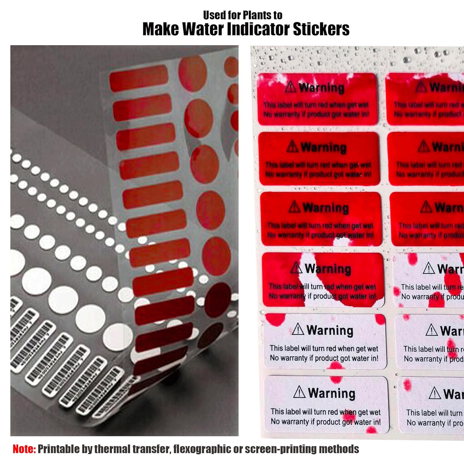 – 1 Roll 2” x 10 Yards White Water Contact Indicator Tape for Warranty Void Instruction in Electronics Repair (6 Mil Thick Printable, Turn Red When Contact Water, Model: 0201)