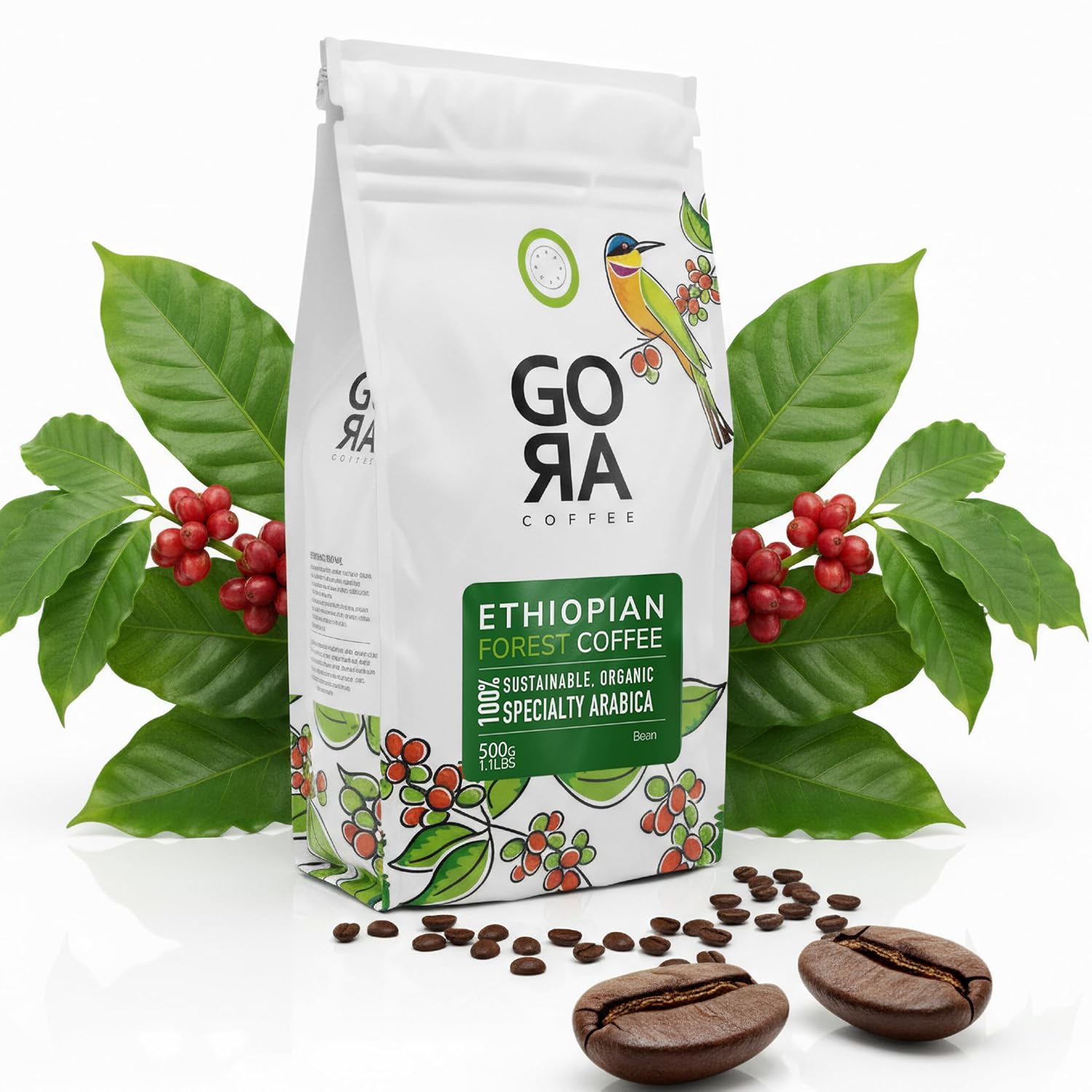 GO RA COFFEE – Ethiopian Roast Whole Bean – Organic Arabica from Ethiopia – Mycotoxin-Free, Single Origin African Beans – Roasted at Source – 500g (17.64 oz) – by Moyee Coffee