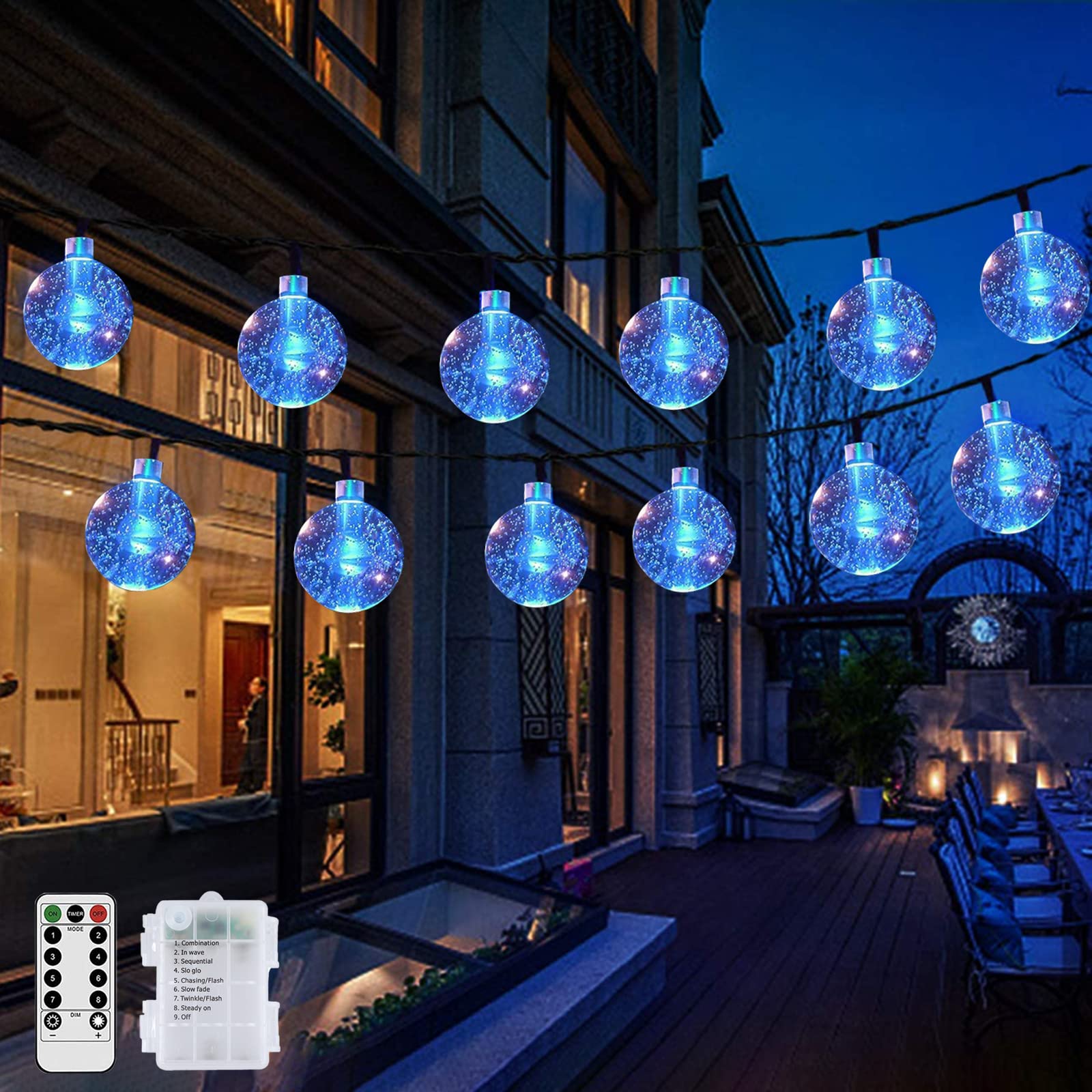 Rolesde Christmas Decorations Lights Globe String Lights 50ft 100 LED Battery Operated Remote Control Crystal Ball Hanging Fairy Light 8 Modes Waterproof Indoor-Outdoor (Blue, 100Led)