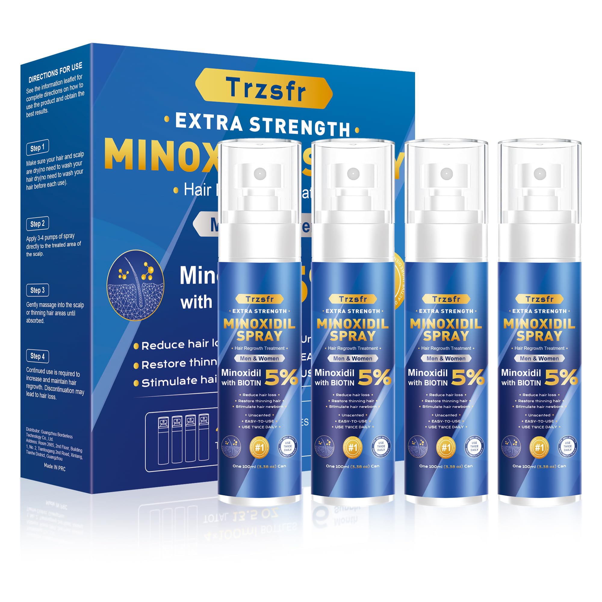 5 Minoxidil for Men Women - Hair Growth Serum Hair Regrowth Treatment Extra Strength with Biotin 6-Month Supply