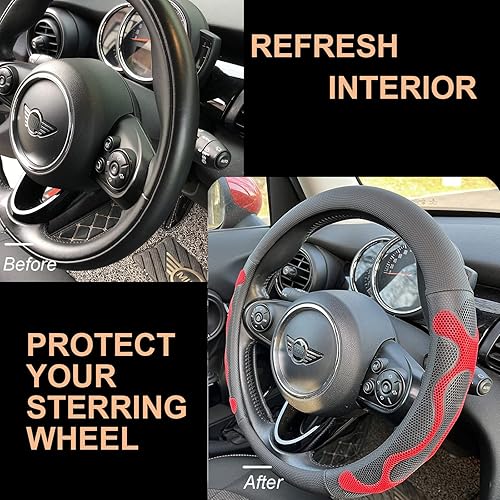 Miniatura 4 de PINCTROT Comfy Grip - Funda para volante, diseño antideslizante, universal de 14.5-15 pulgadas (rojo silicona)