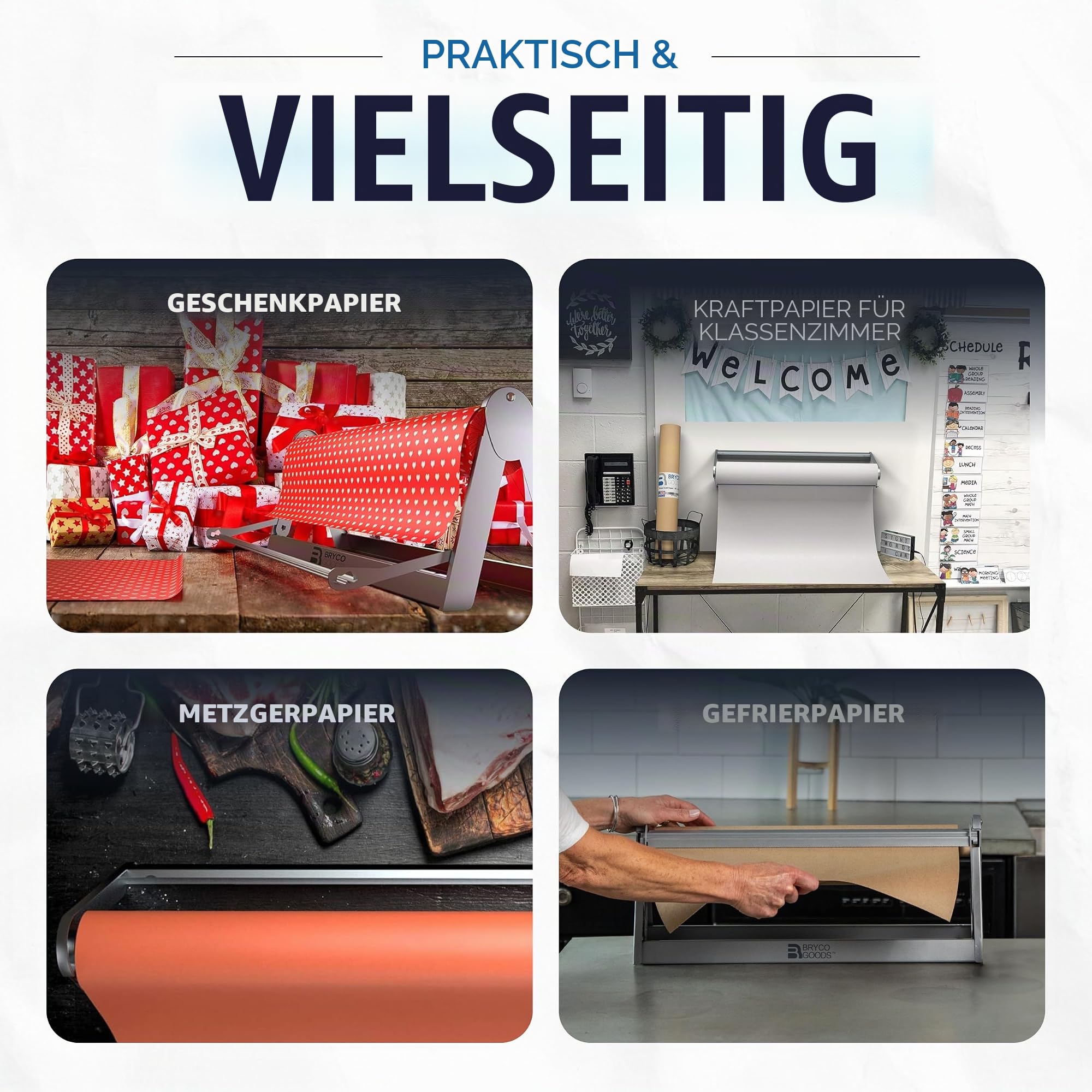 Papierrollenspender und -Schneider – Langer 61 cm Rollenpapierhalter – toller Metzger-Papierspender, Geschenkpapierschneider, Bastelpapierhalter oder Vinylrollenhalter – Wandmontage