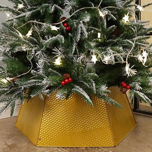 Miniatura 2 de WKHOMEDECO Collar dorado para árbol de Navidad, collar de árbol de metal con rejilla ajustable, árbol de Navidad grande a pequeño, hermosos collares