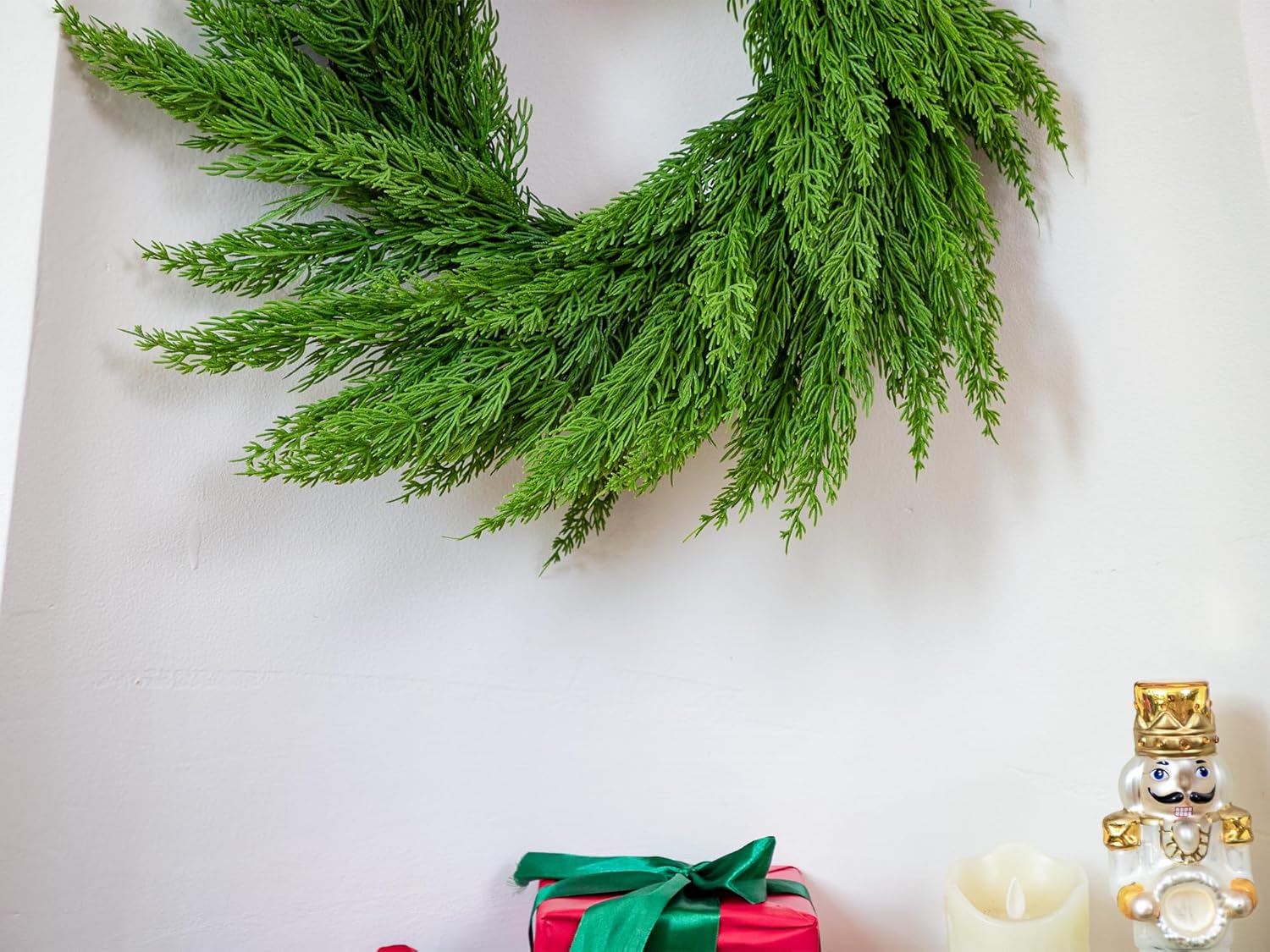 22" Real Touch Cypress Pine Wreath Christmas Wreath for Doors Walls Windows Porches Outdoor Indoor Christmas Decorations Xmas Decor