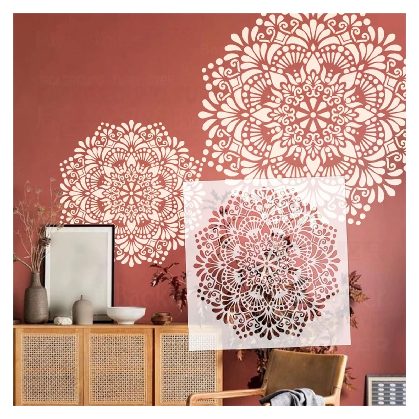 Plantilla decorativa de pared 40 cm a 80 for pintar, for decorar paredes, con rodillos ladrillo y flor redonda