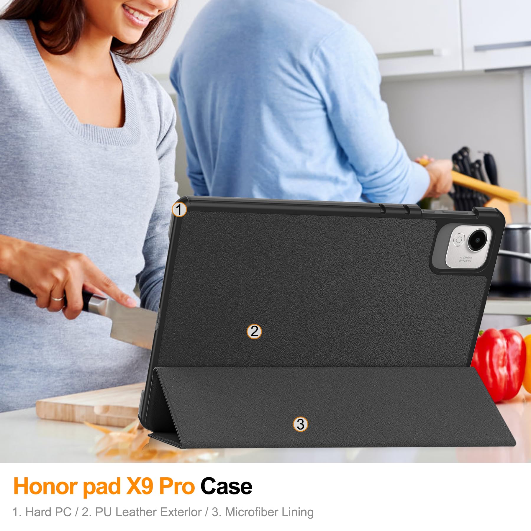 DayQiQiPu Custodia per Honor Pad X9a/ Pad X9 Pro (11,5 Pollici) Guscio Intelligente Cover magnetica ribaltabile Caso Supporto Motivo fiori di prugno e Auto Wake/Sleep, Marrone