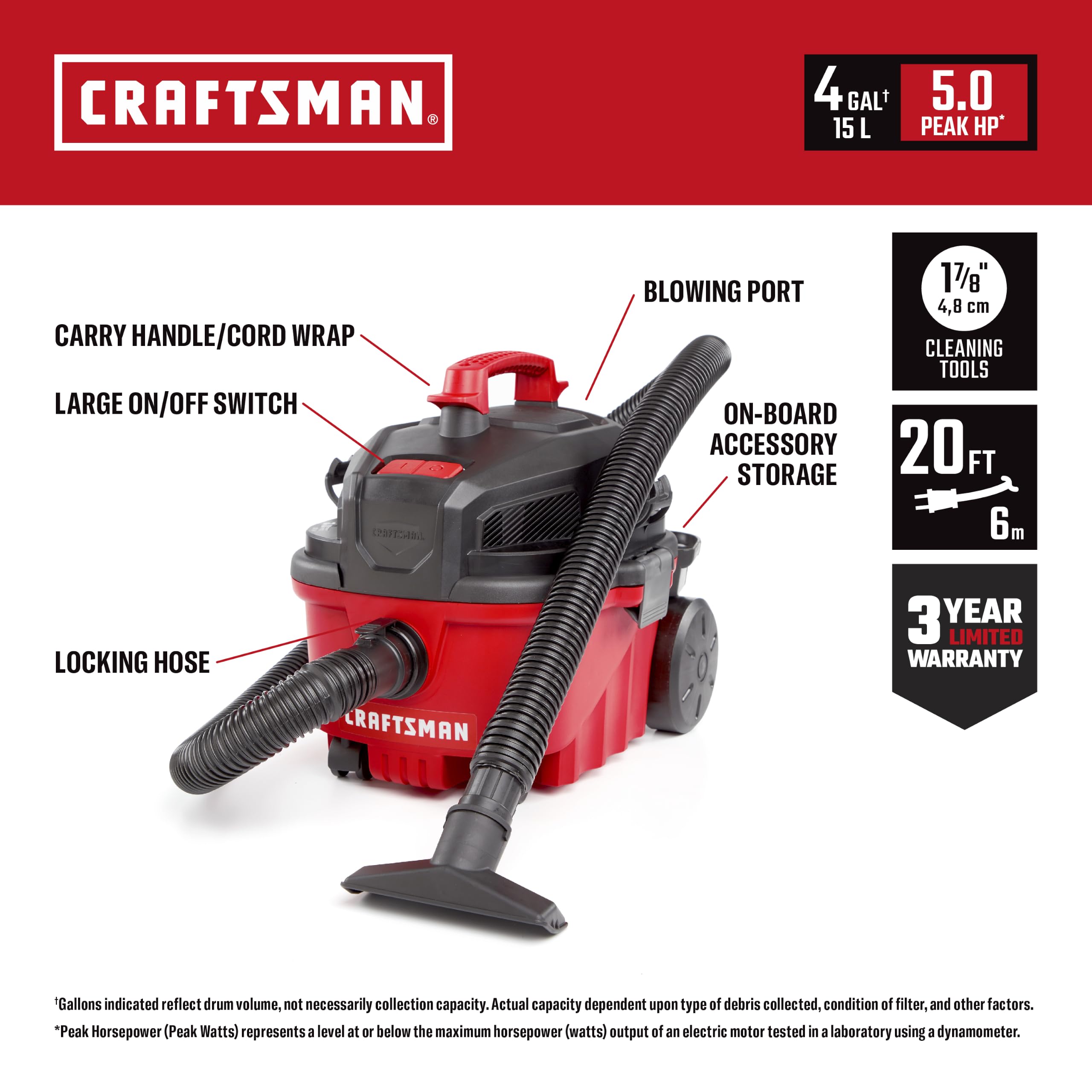 CRAFTSMAN 4 Gallon Wet Dry Vacuum - 5.0 Peak HP -2 CRAFTSMAN 4 Gallon Wet Dry Vacuum - 5.0 Peak HP -2