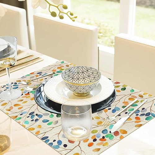 Miniatura 5 de Juego de 6 manteles individuales con diseño de hojas, diseño de grafiti colorido, 12 x 18 pulgadas, impermeables, a prueba de aceite, lavables y
