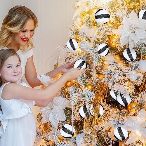 Miniatura 6 de 12 bolas de Navidad de 3.15 pulgadas, adornos con purpurina, decoración de árbol de Navidad pintadas de plástico, adornos para decoración de