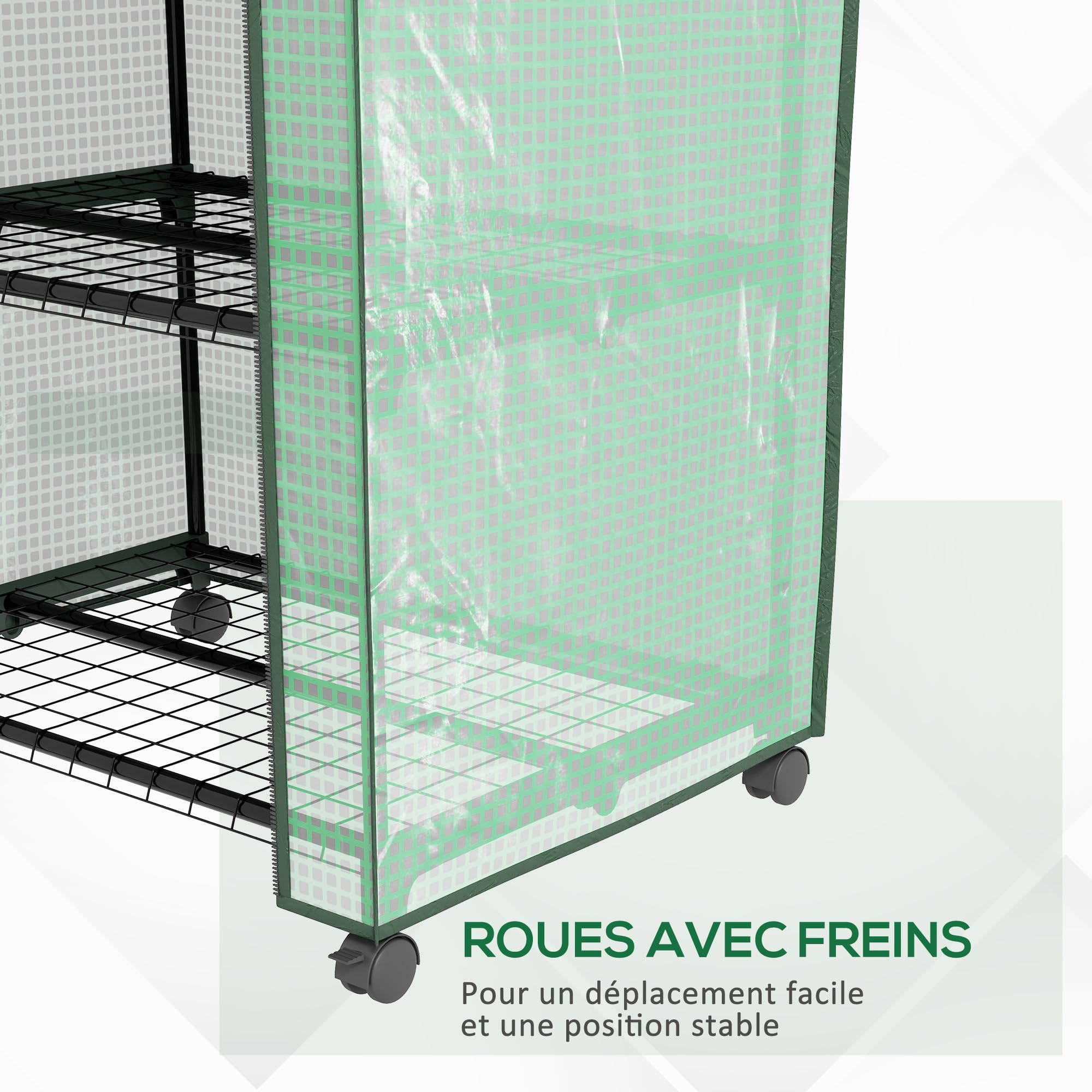 Outsunny Serre de Jardin PE avec étagères 3 Niveaux, Serre de Balcon, bâche PE, châssis en Acier, Porte zippée Enroulable, pour légumes Plantes Fleurs, 69x49x130cm, Vert