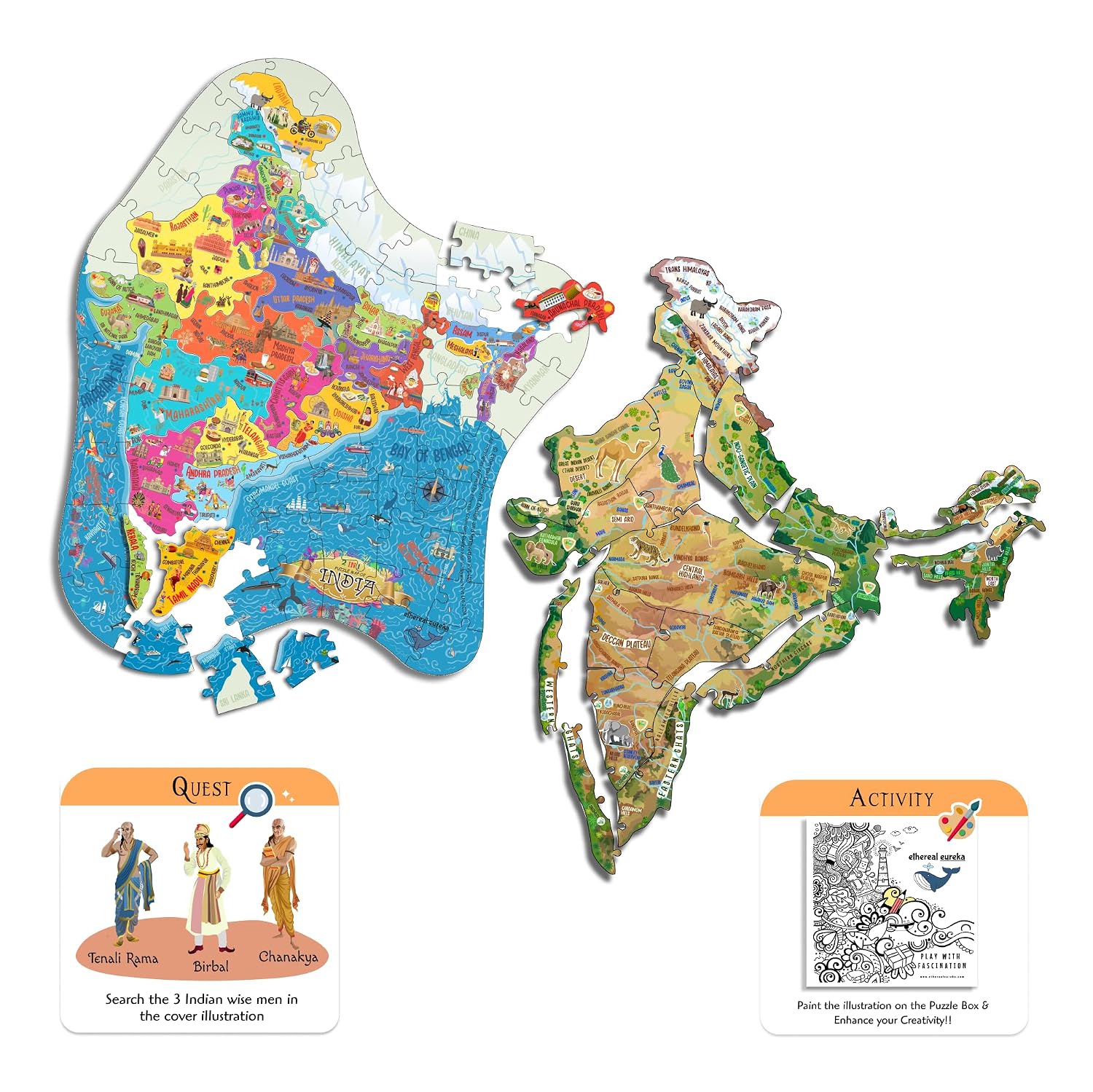 Ethereal Eureka 2-in-1 India Map Puzzle – 91 Pieces,Physical & Political Maps, Educational Jigsaw Puzzle for Kids with Fun... - Review, Price and Buying Guide