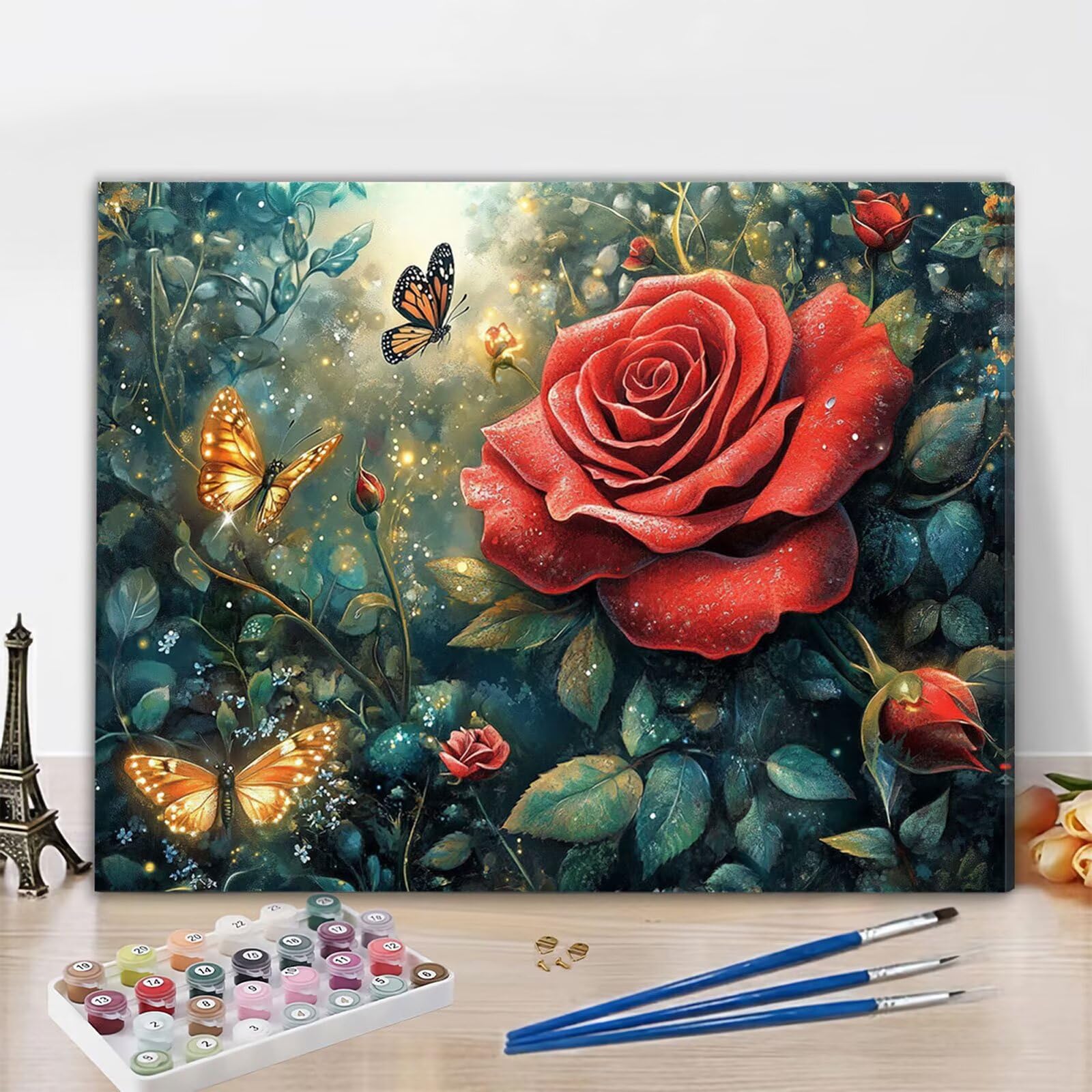 Malowanie według liczb, dla dzieci od 10 lat, róże, malowanie według liczb, dla dorosłych, duże, 60 x 90 cm, motyle, malowanie według liczb, farby akrylowe, "zrób to sam", obraz olejny na płótnie