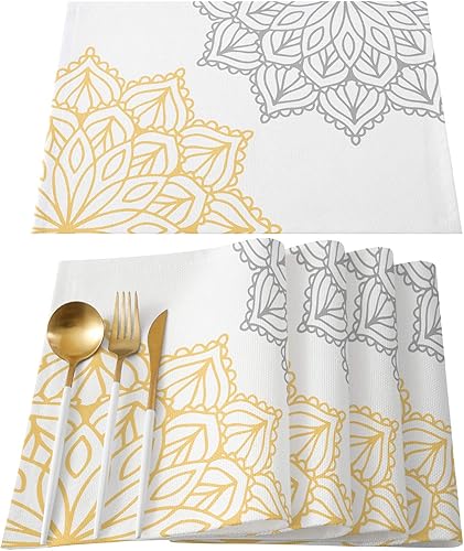 Elegant Dahlia Flowers - Juego de 6 manteles individuales de lino de algodón, resistentes al calor, antideslizantes, lavables, para banquetes,