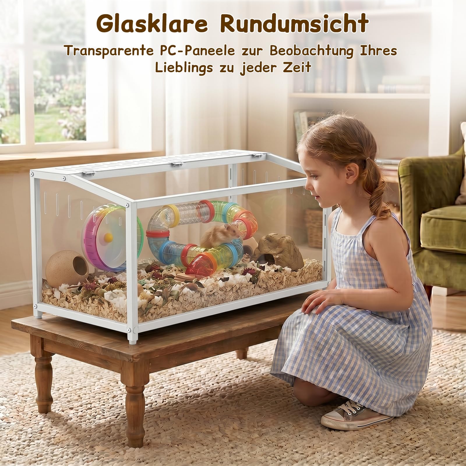 BORISI Hamsterkäfig Metall 81x40,6x40,6 cm, kausicher, Nagarium Weiß | Polycarbonat-Platten, kausicher & robust, obere Klapptür, gute Belüftung, leicht zu reinigen, für Zwerghamster