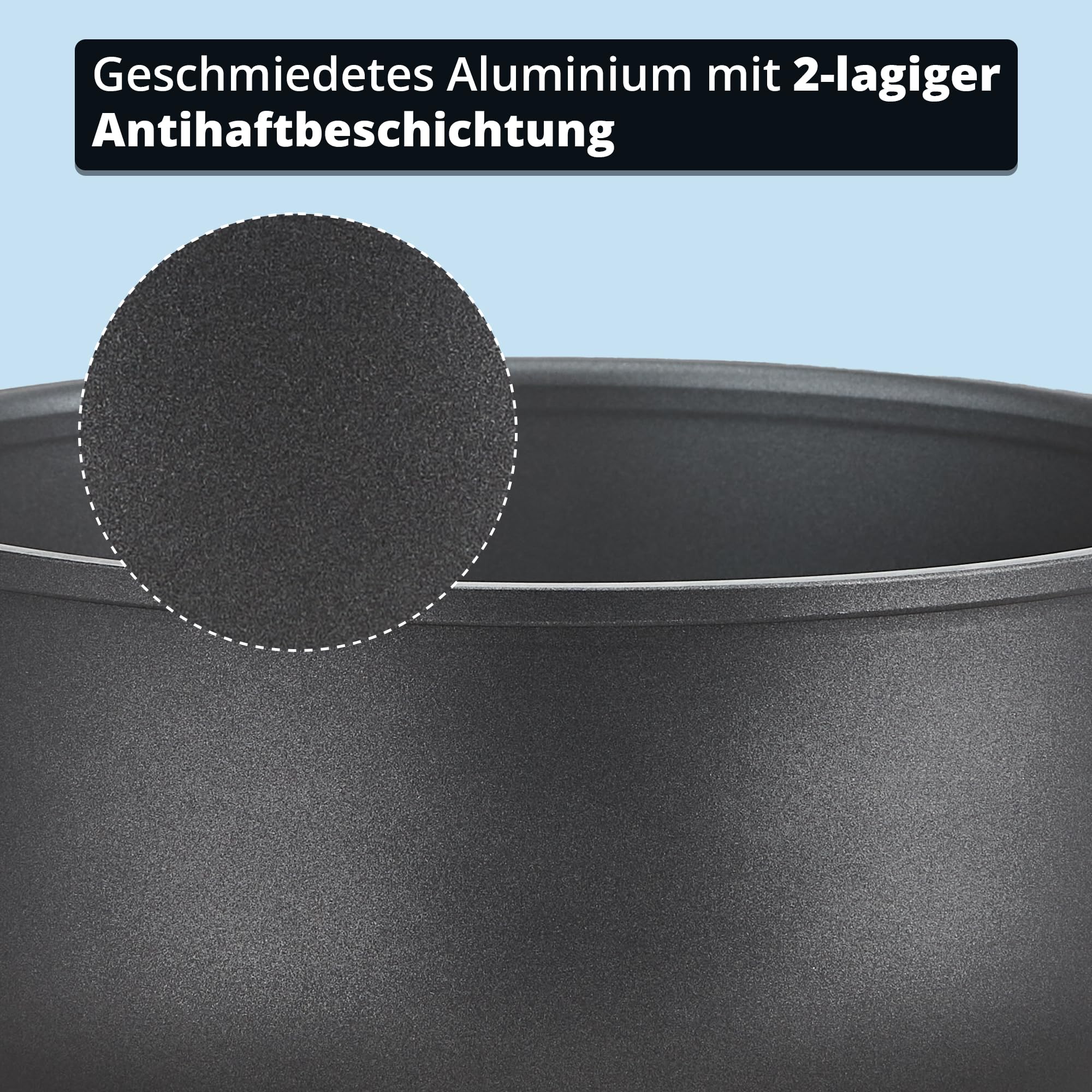 KHG Topf- und Pfannenset 5-teilig Induktion Antihaftbeschichtung, Antihaft | spülmaschinengeeignet, geschmiedetes Aluminium schwarz, Kochtöpfe mit Glasdeckel, Servierpfanne, Bratpfanne, für Küche