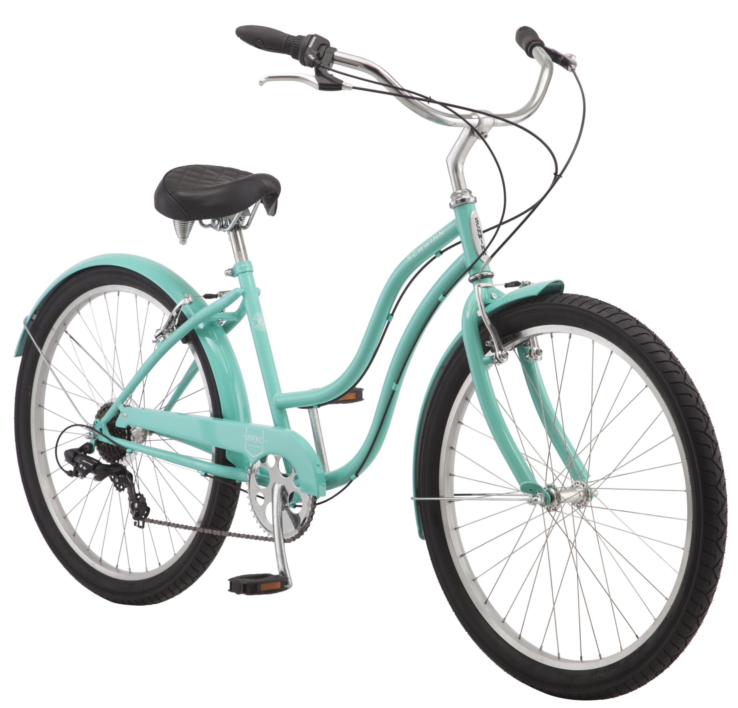 Amazon.com : Schwinn Mikko Adult Beach Cruiser Bike, Featuring  17-Inch/Medium Steel Step-Over Frames, 7-Speed Drivetrains, Teal : Sports &  Outdoors