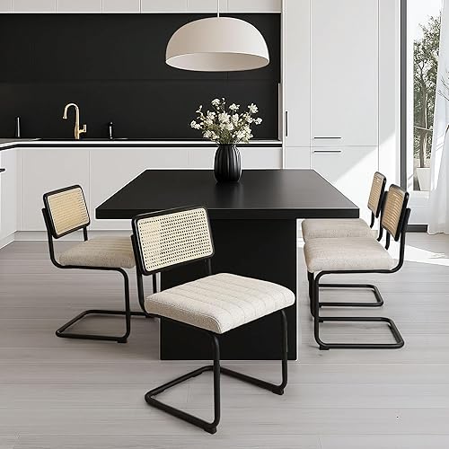 Miniatura 7 de Zibeths Silla de comedor moderna de mediados de siglo, juego de 2 sillas de comedor de ratán, sillas decorativas con cojín Boucle y respaldo de