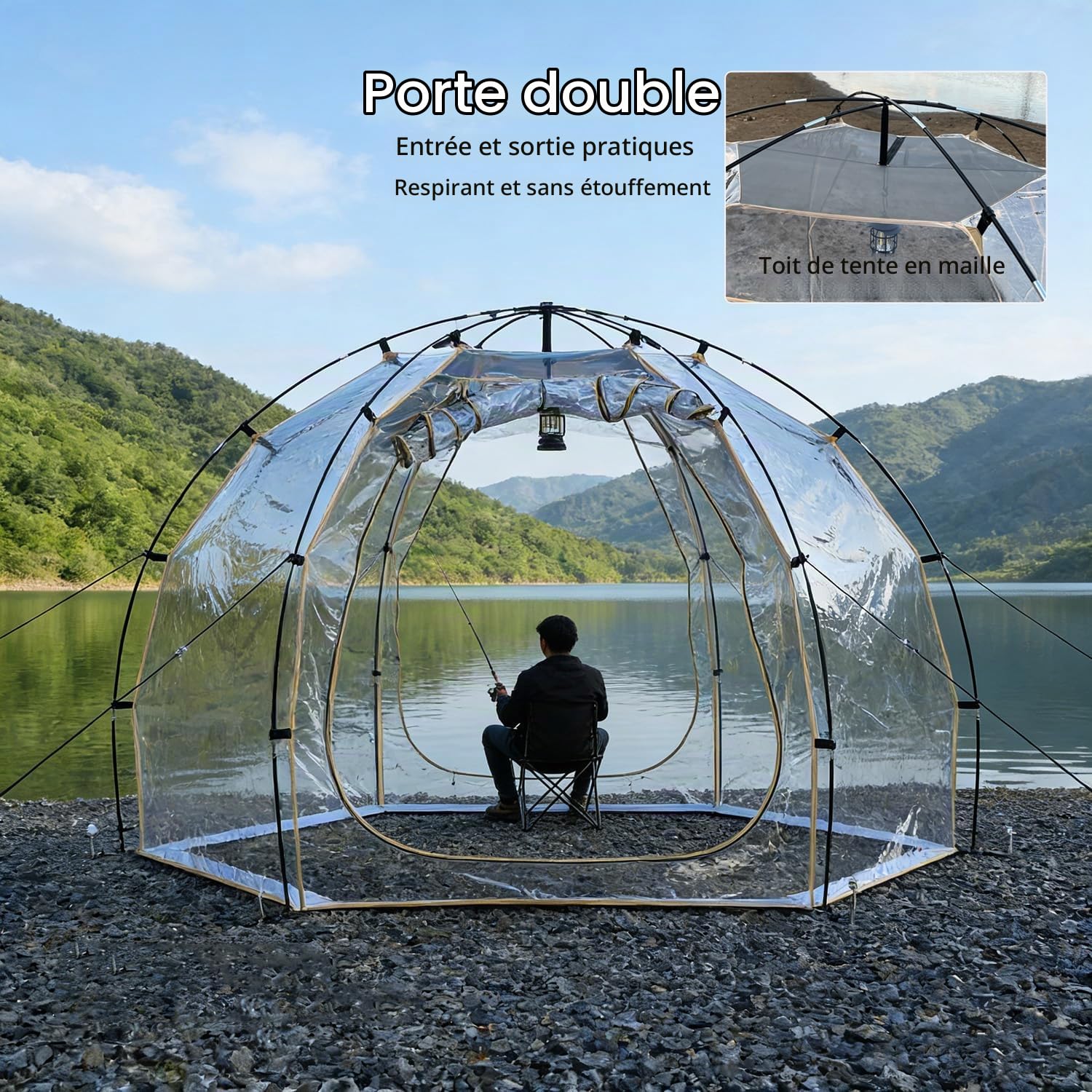Tente de Camping en PVC Transparent pour 4-6 Personnes Tente Bulle Hivernale Hémisphérique Étanche, Windproof, Chaud Montage Facile Tente pour Observer Les Étoiles