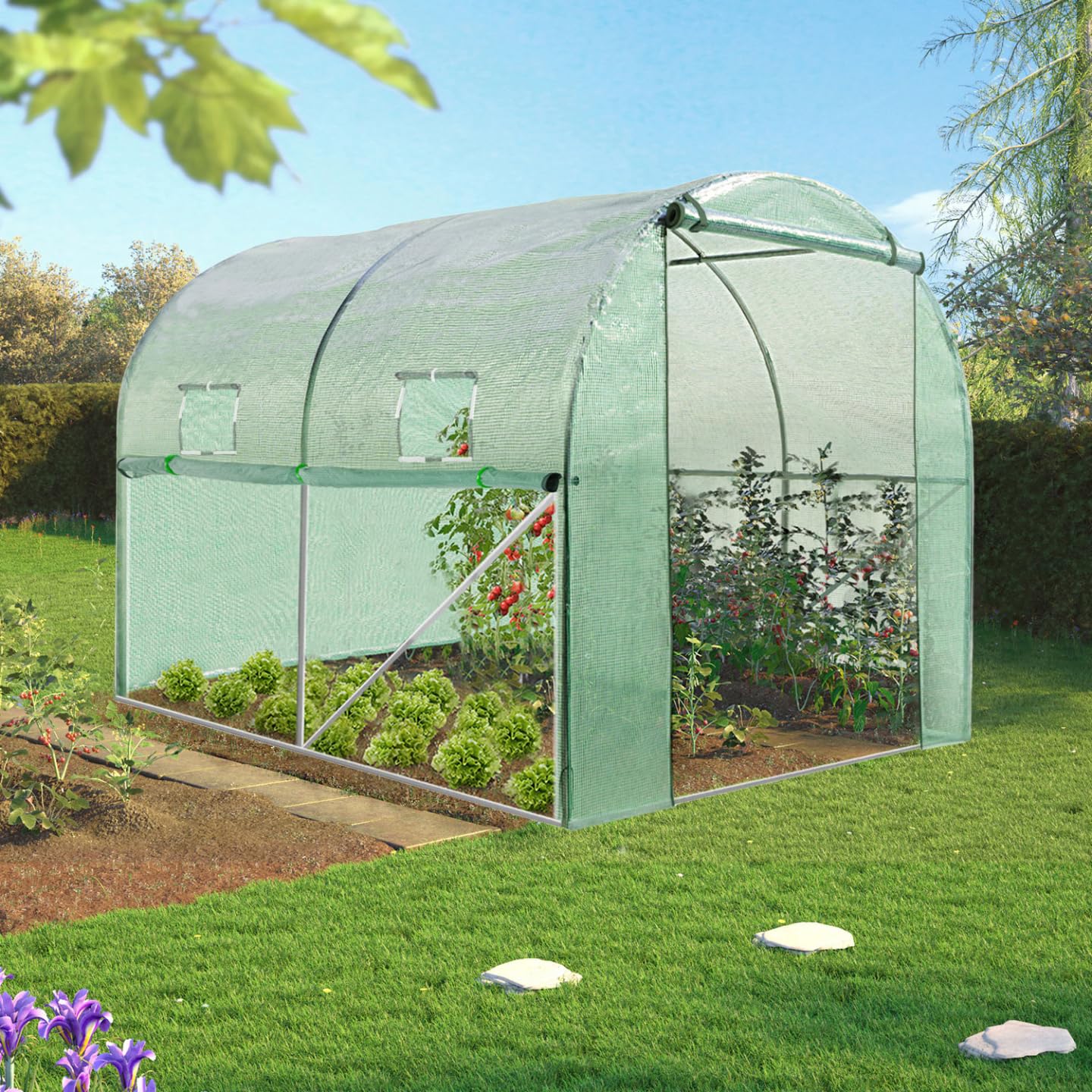 IDMarket - Serre Tunnel de Jardin 4 Saisons 6M² Verte Gamme maraîchère Roma 2x3M