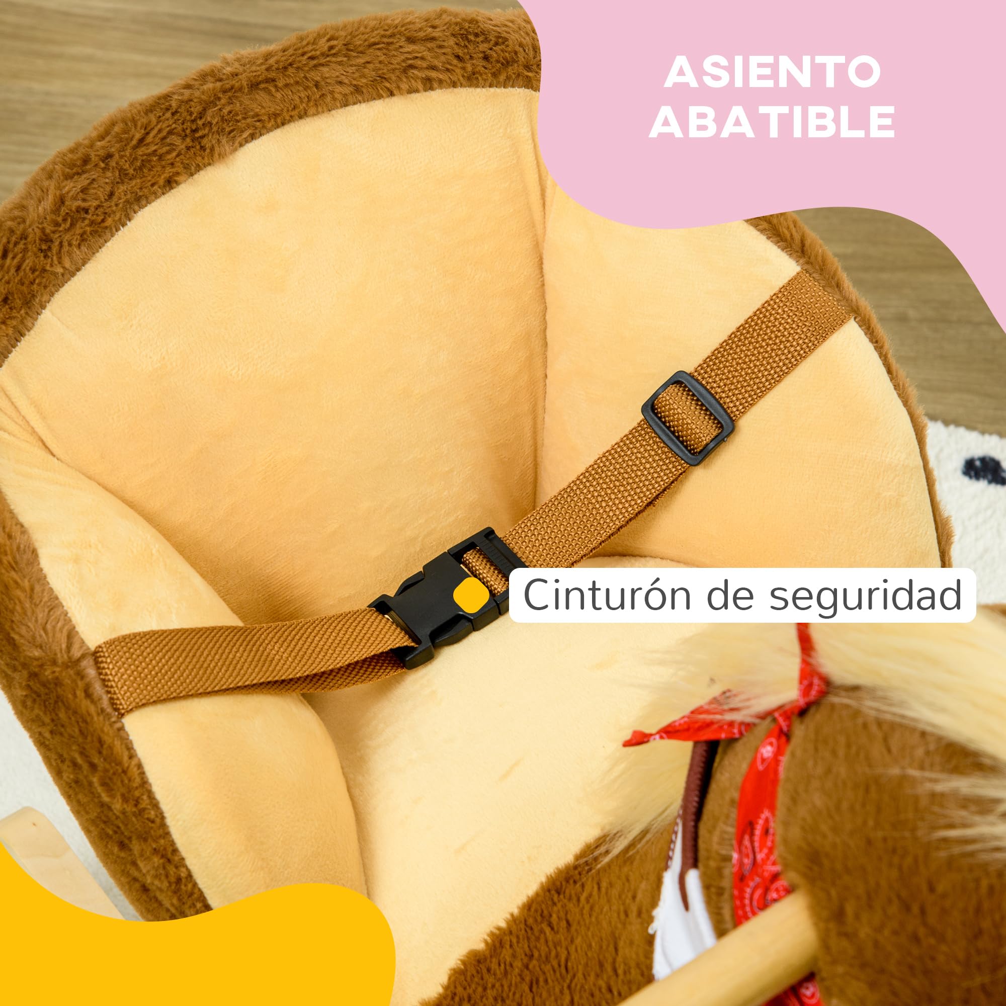 HOMCOM Caballito Balancín para Bebés 18-36 Meses Caballo Balancín con Sonidos de Animal Cinturón de Seguridad Manillar y Reposapiés Carga 40 kg 60x33x50 cm Café