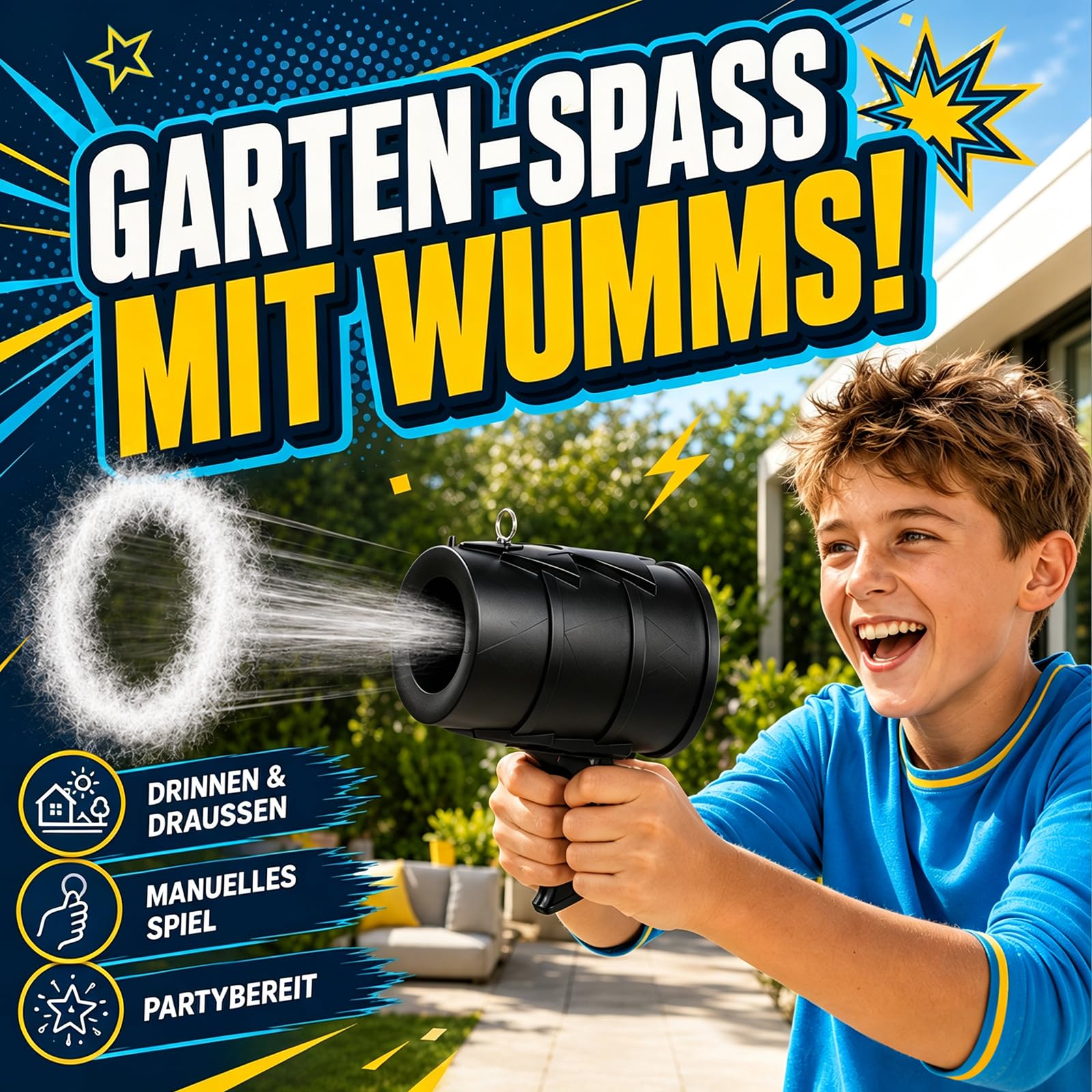 Air Vortex Kanone für Erwachsene, Luftkanone, Air Cannon Gadget, Handheld Air Blaster, Luft Kanone mit 5 m Reichweite, Vortex Gun, Bullseye Blaster, Partyspiel (Schwarz)