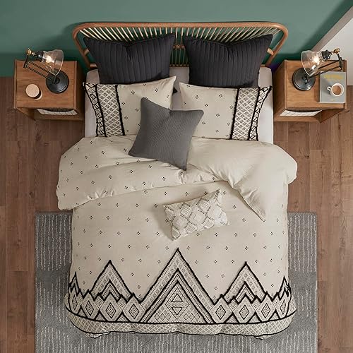 Miniatura 3 de INK+IVY Marta - Juego de edredón de lino y algodón, diseño bohemio moderno con acento de recorte, funda transpirable para todas las estaciones para