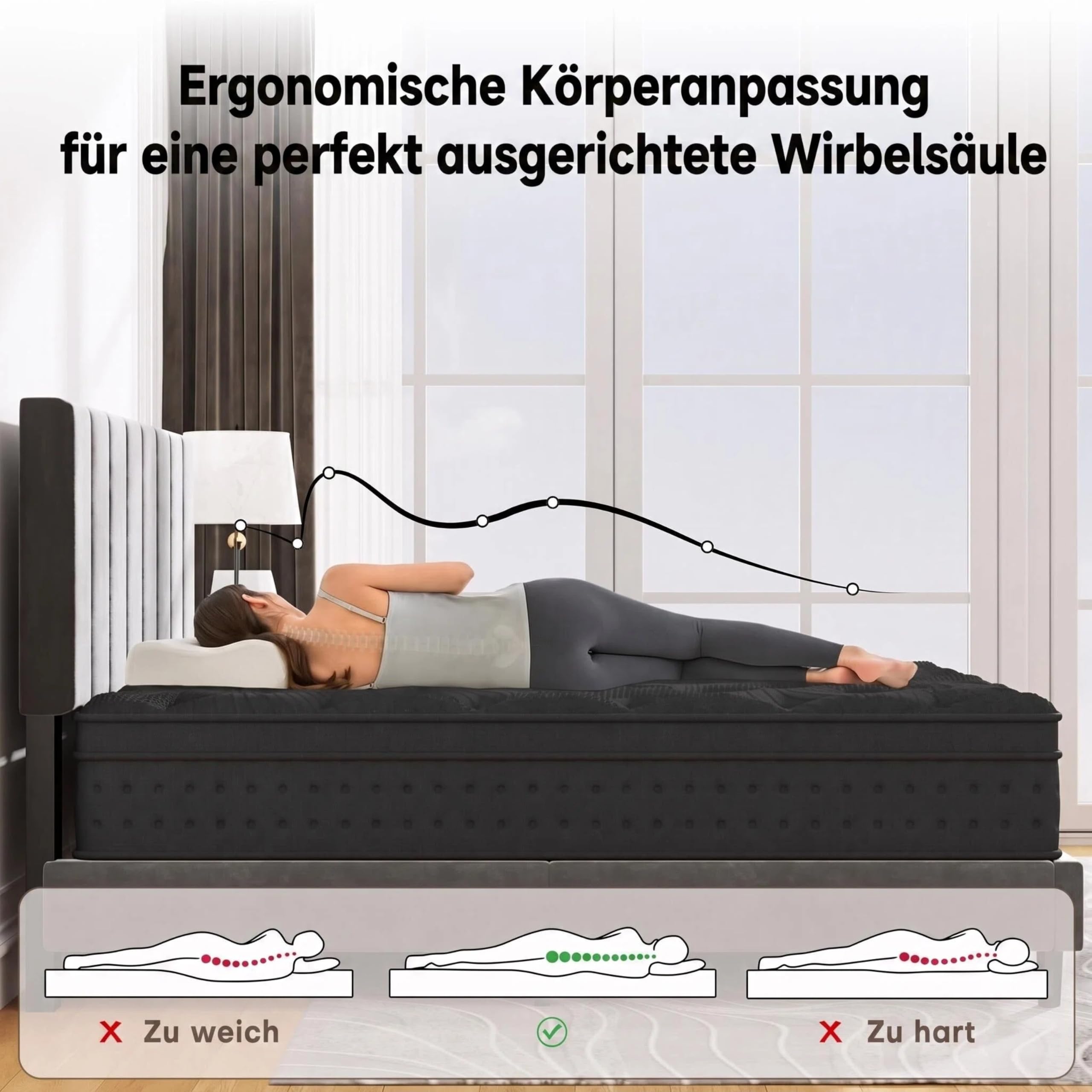 Matratze 140x200 cm Höhe 20 cm - 7 Zonen Taschenfederkern Härte H3 | Gel Memory Schaumstoff | Ergonomische | CertiPUR & Öko-TEX Zertifiziert | für Rücken und Seitenschläfer | Bewegungsisolierung