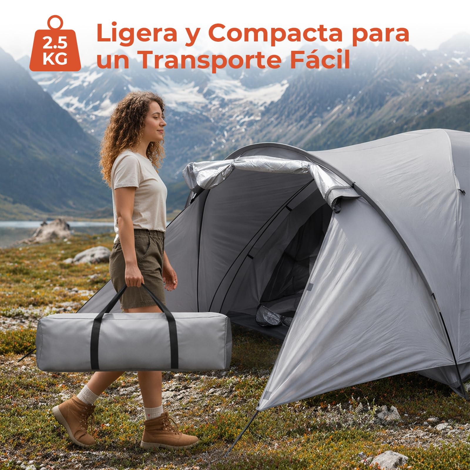 Tienda de campaña para 2-3 Personas, Tienda Tipo cúpula con Zona de Entrada y toldo Plegable, Tienda Tipo iglú, Impermeable y Resistente a los Rayos UV, Ideal para acampadas Festivales