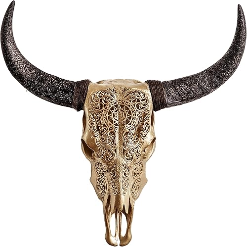 Miniatura 10 de Skull Bliss - Decoración de pared de calavera de vaca de taxidermia auténtica tallada a mano con cuernos XL, decoración de pared de calavera de vaca