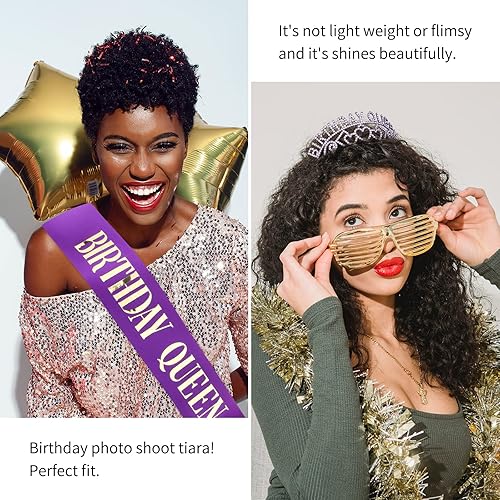 Miniatura 4 de CIEHER Corona de cumpleaños, banda de cumpleaños y tiara de diamantes de imitación