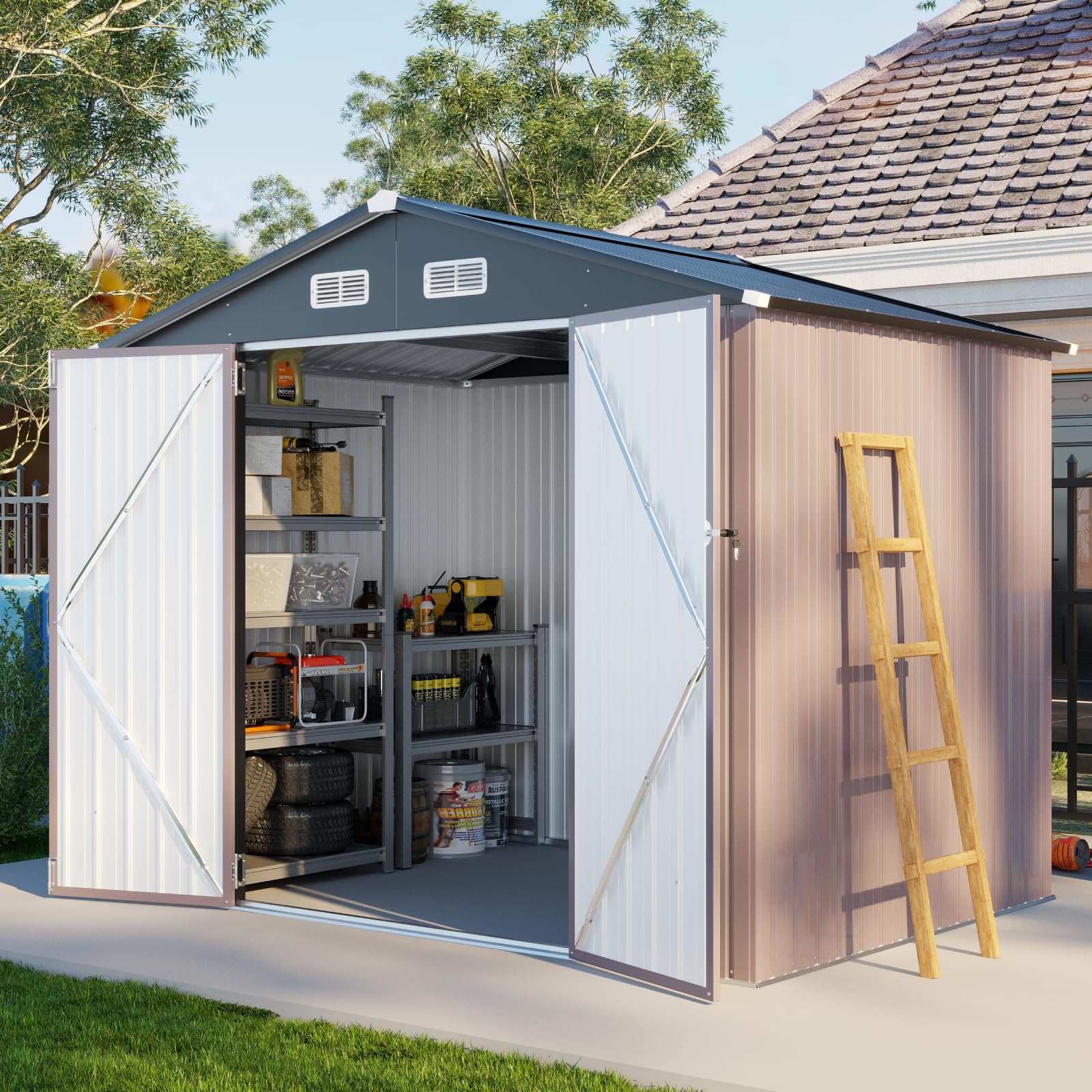 Amazon.com : Aoxun 6' x 8' Storage Shed Outdoor Steel Garden
