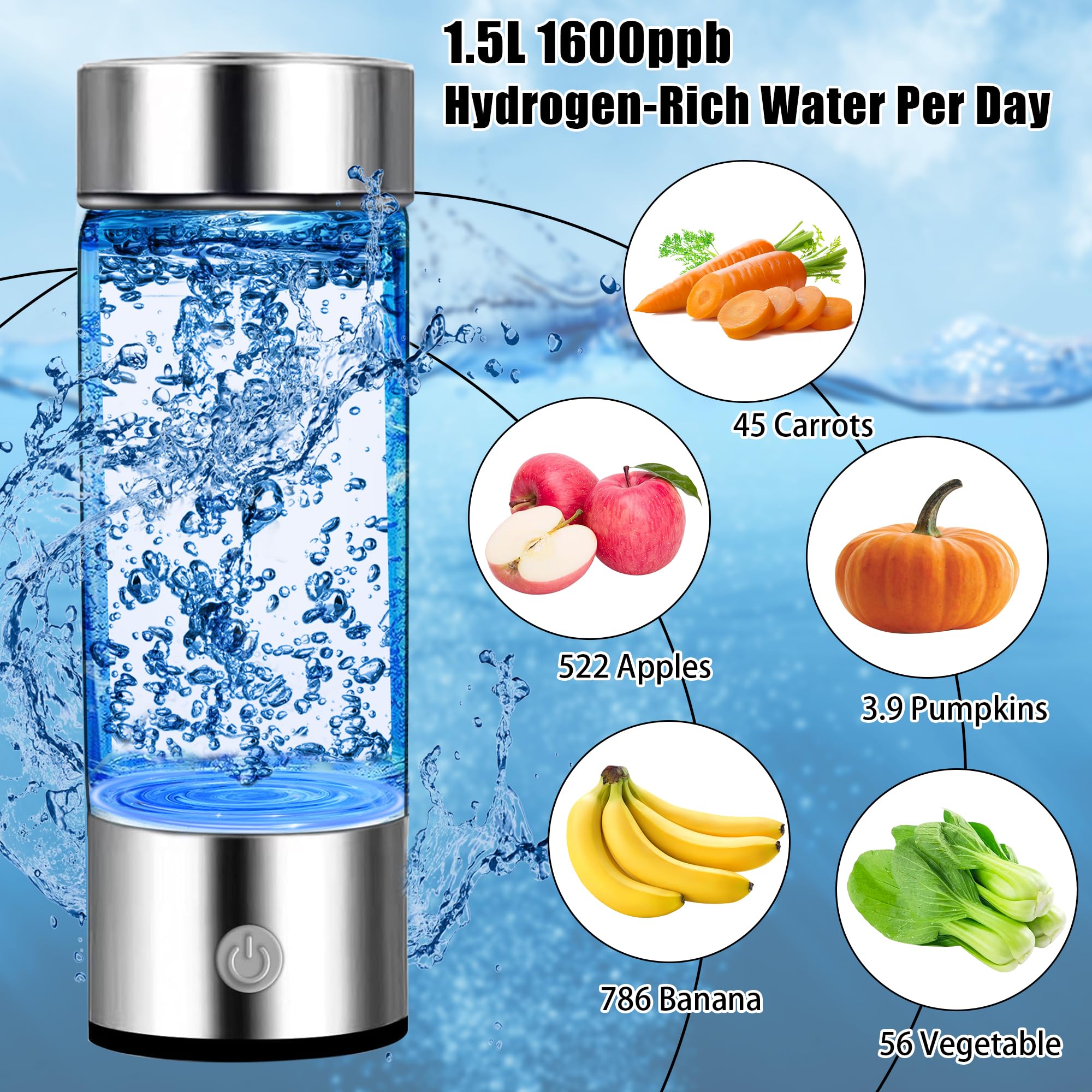 Generatore di Idrogenata,Ricco di Idrogeno Acqua Ioni Generatore,Portatile Tazza Ricca di Idrogeno Bottiglia D'Acqua Ricca di Idrogeno Creatore di Ioni Filtro,Ionizzatore D'Acqua In Vetro