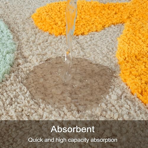 Miniatura 24 de Uphome Alfombra de baño larga con hojas abstractas coloridas, antideslizante, absorbente de agua, bohemio, de microfibra suave, lavable a máquina