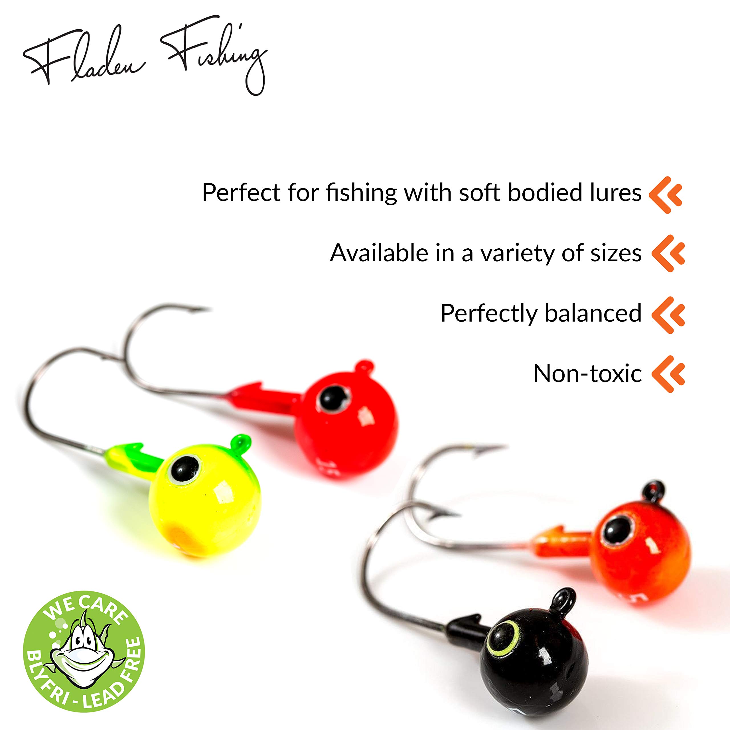 FLADEN Fishing, Assorted Multi Coloured Non-Toxic Ball Jigheads, Perfect for predator fishing with soft bodied lures (5 Pack - Image 4