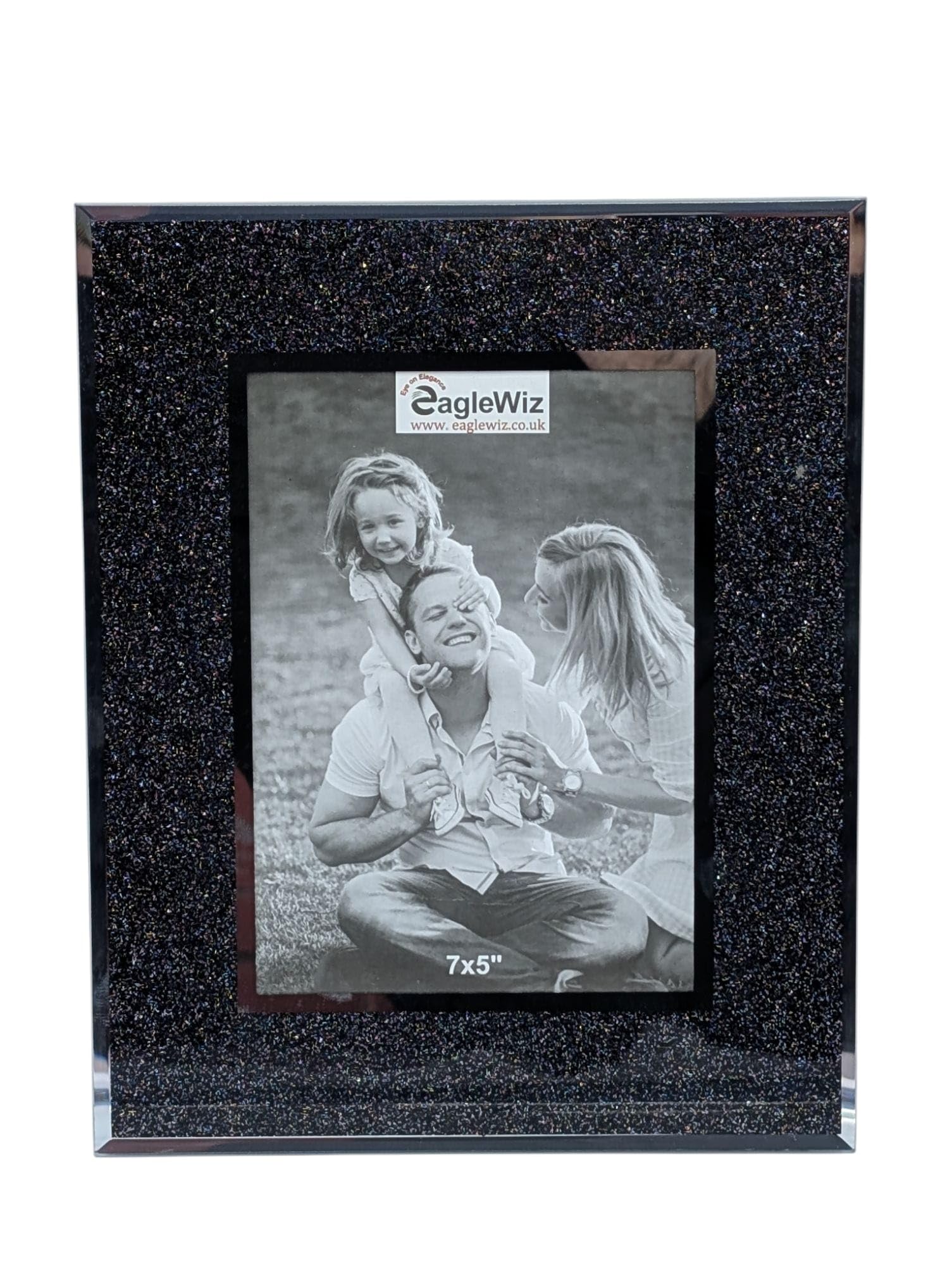Eye On Elegance Eaglewiz Glitter Black Eaglewiz Black Glitter Picture Mirror Glass Bling Glass Photo Frame With Silver Sparkle Mix Photo Frame 7" X 5" (18Cm X 13Cm)