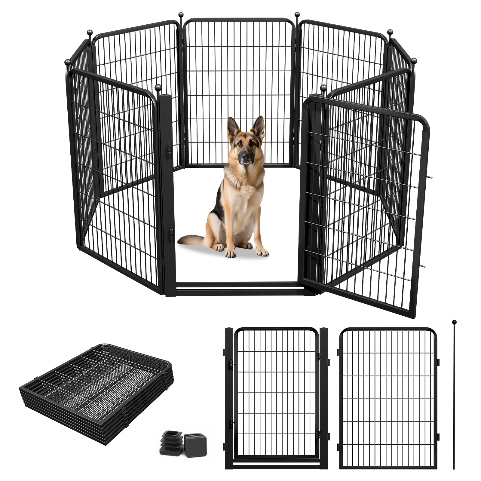 40" H Dog Playpens Extra Wide Gate, 8 Panels Low Threshold Puppy Playpen Heavy Duty Dog Pen, Dog Playpen Outdoor for Yard RV Camping, Black