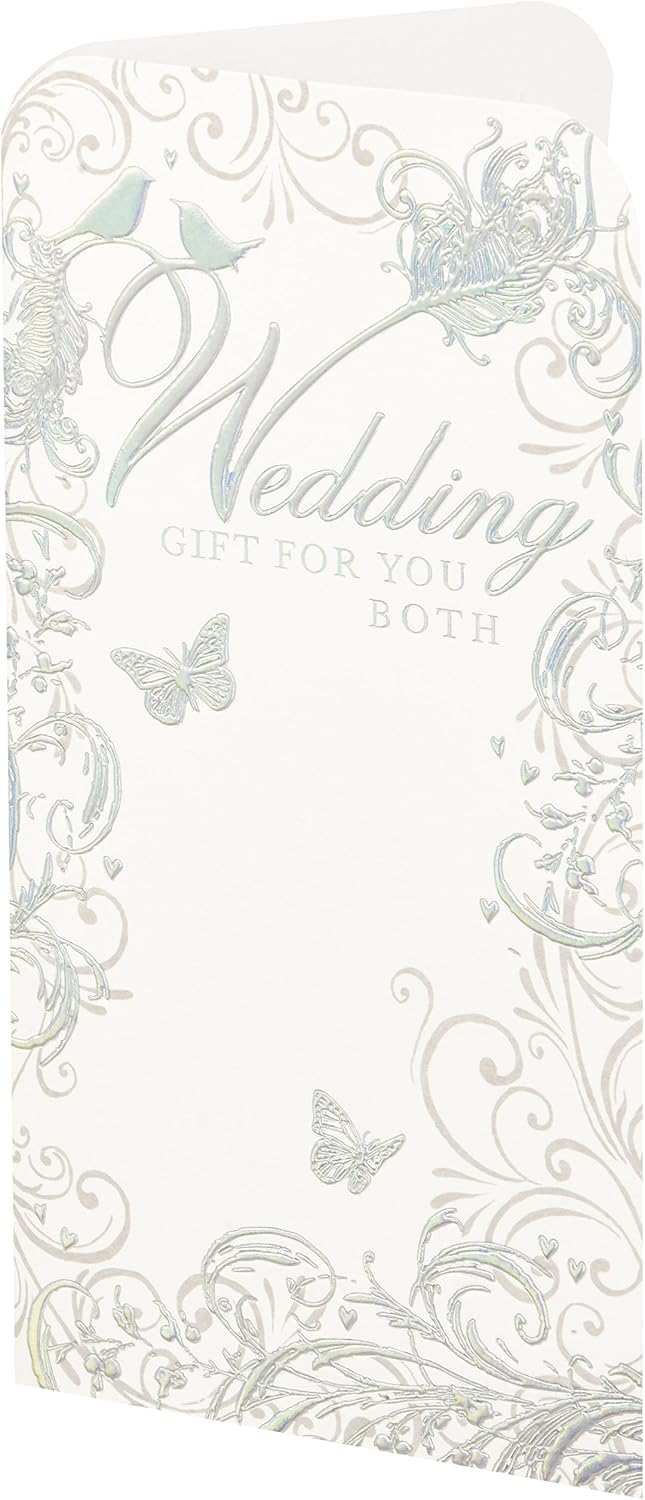 Creative Money Wedding Gift Voucher Wallet Card Silver Birds & Butterfly Design