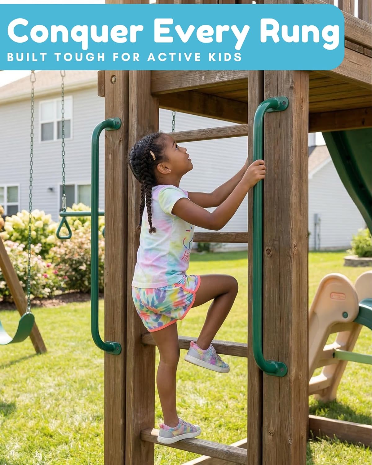 37 Inch Playground Accessories Metal Safety Handles – Long Green Grab Handle Bars for Playset Ladder, Jungle Gym, Monkey Bars, Swing Set, and More