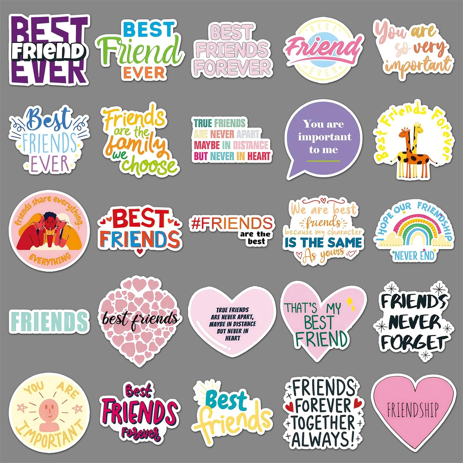 Friendship Stickers 51 Pcs Waterproof Aesthetic Cartoon Best Friend Sticker for Skateboard Water Bottle Laptop Scrapbook Car Bike Luggage Phone Helmet,Vinyl Cute Trendy Sticker for Adults Boys