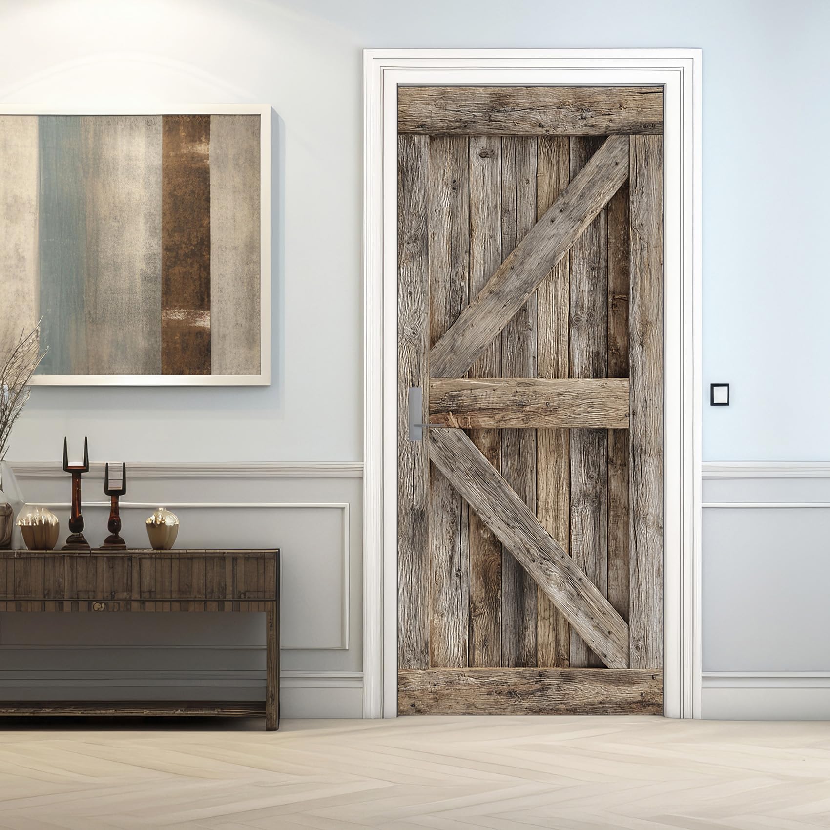 Holzoptik Türtapete Selbstklebend 100x200, 3D Grau Türbilder Türfolie Türposter Türaufkleber Selbstklebende PVC, Türdeko Holzoptik