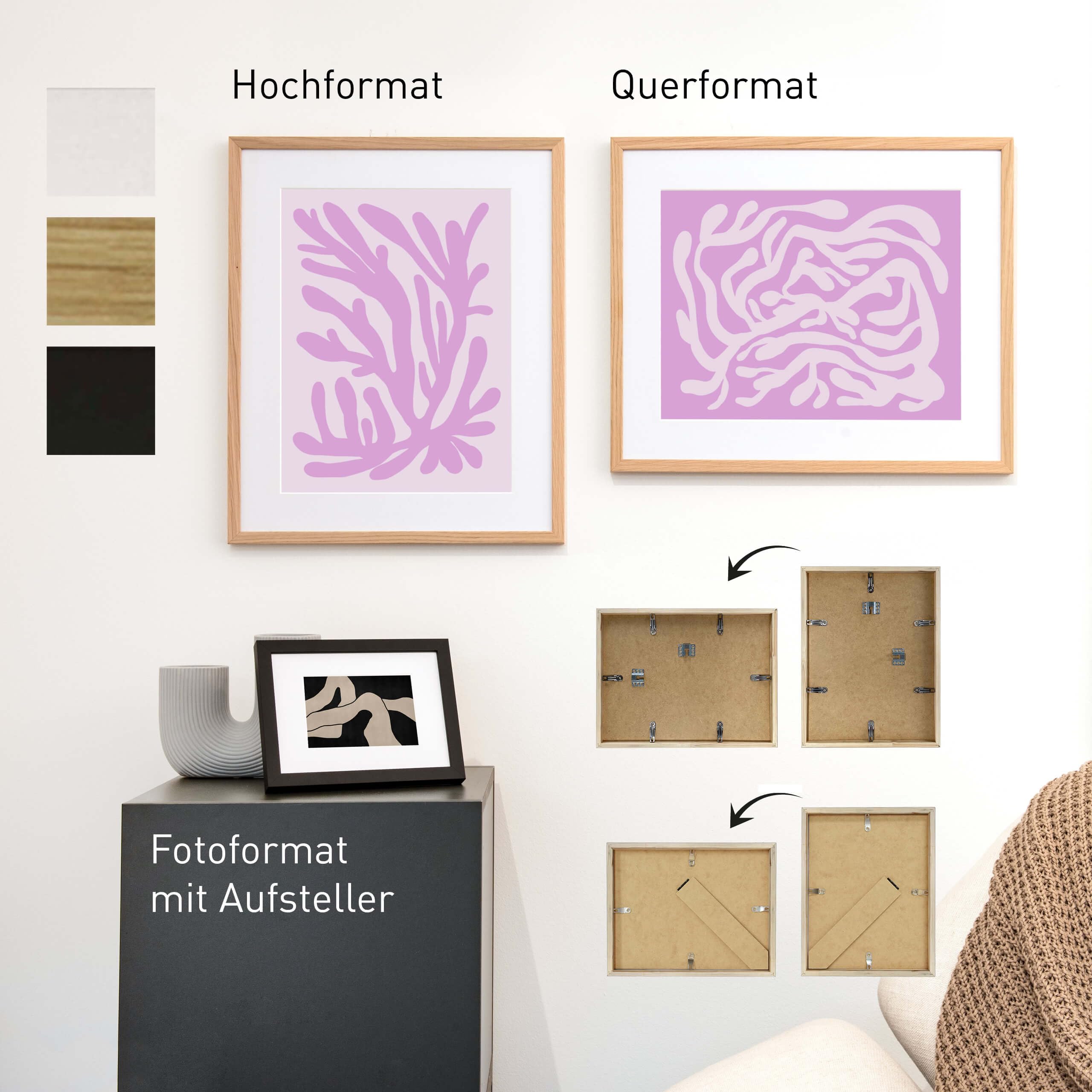 nielsen Bilderrahmen mit Passepartout, 50 x 60 cm, Holz, Eiche, Posterrahmen zum Aufhängen im Hoch- & Querformat, Echtglas, Skava